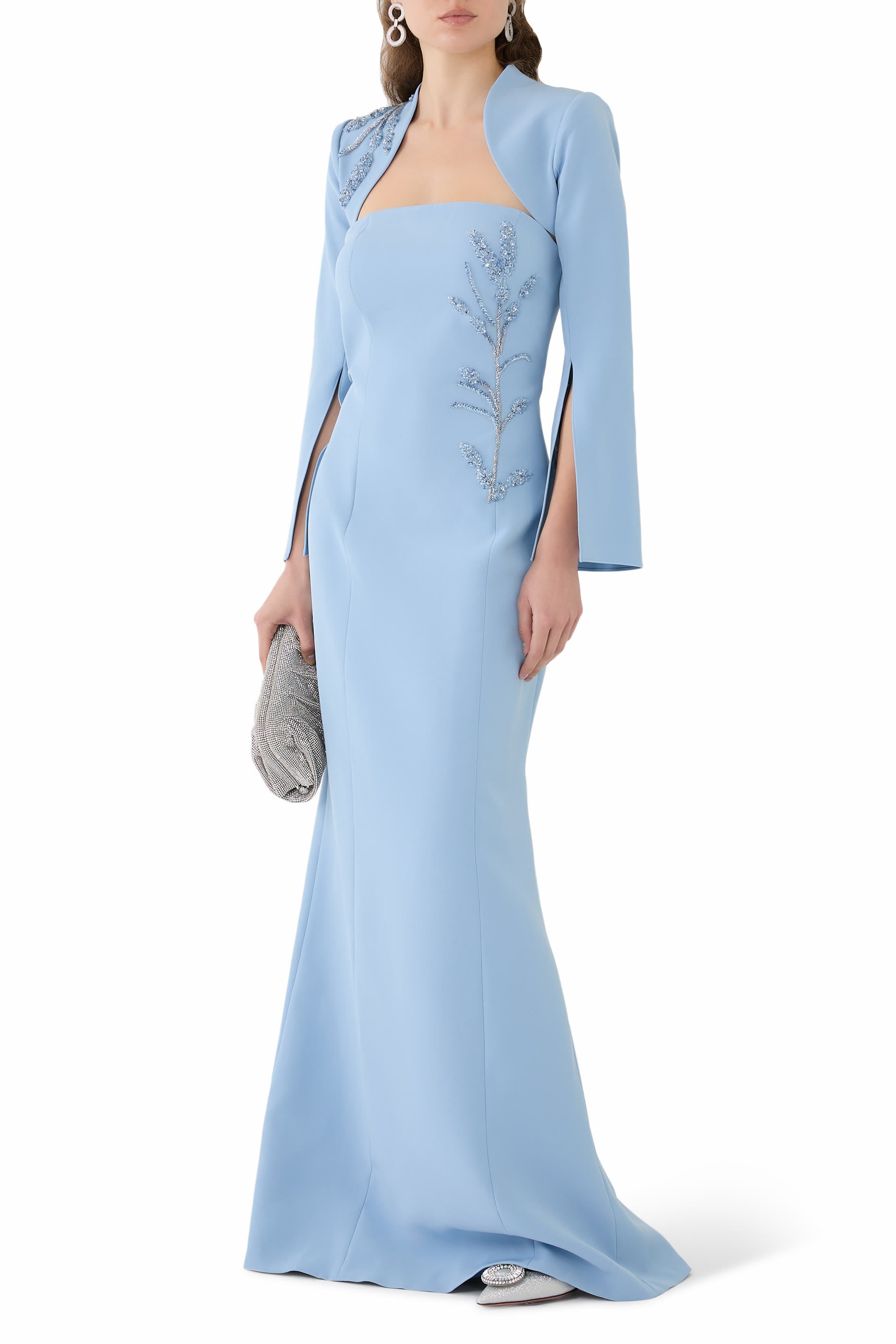Crepe Bead Trim Bolero and Strapless Gown