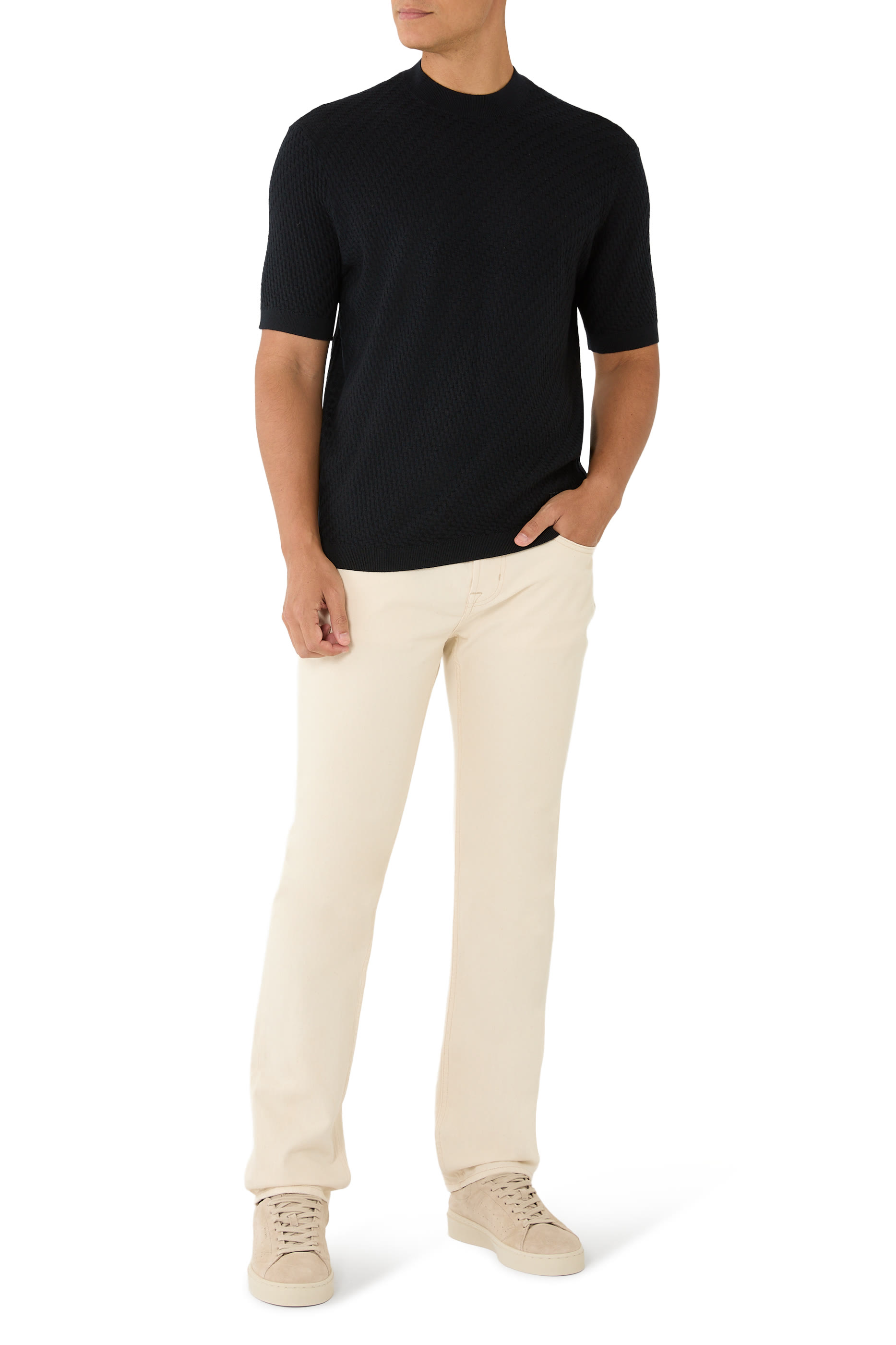 Knit Short Sleeves Herringbone T-Shirt