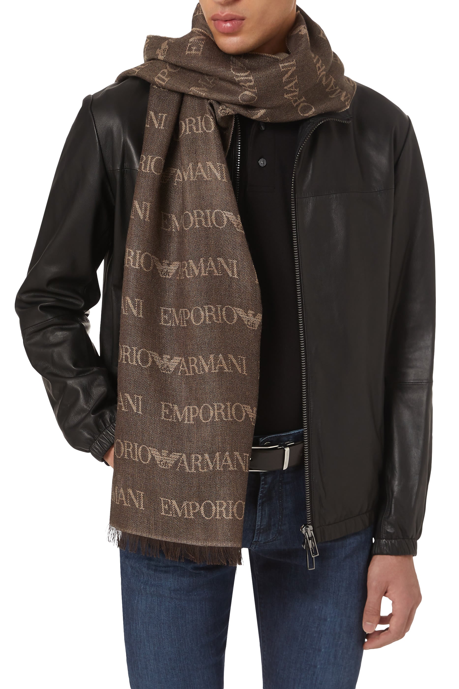 Jacquard Logo Lettering and Fringes Virgin-Wool Blend Scarf