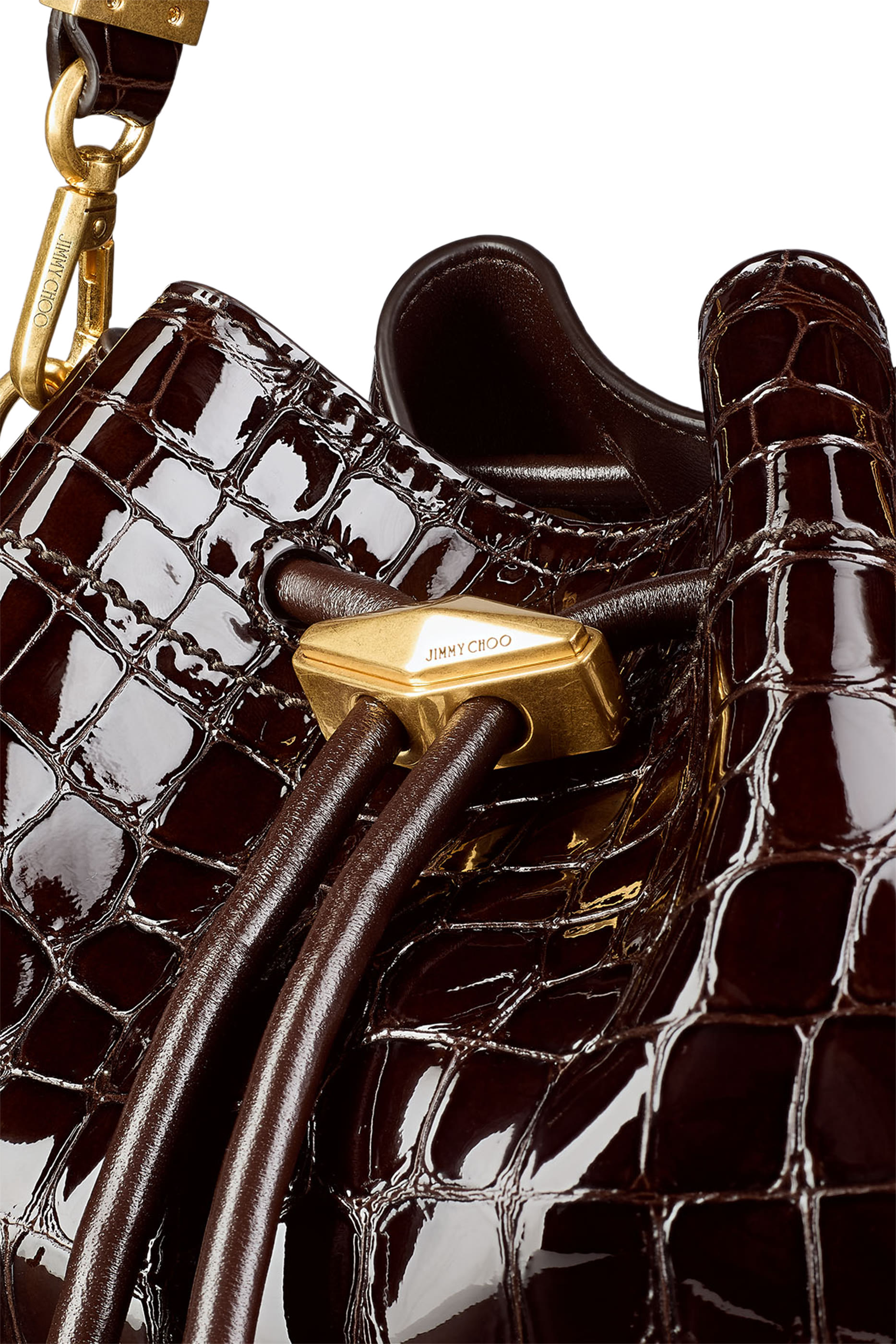 Cinch Croc-Embossed Medium Leather Bag
