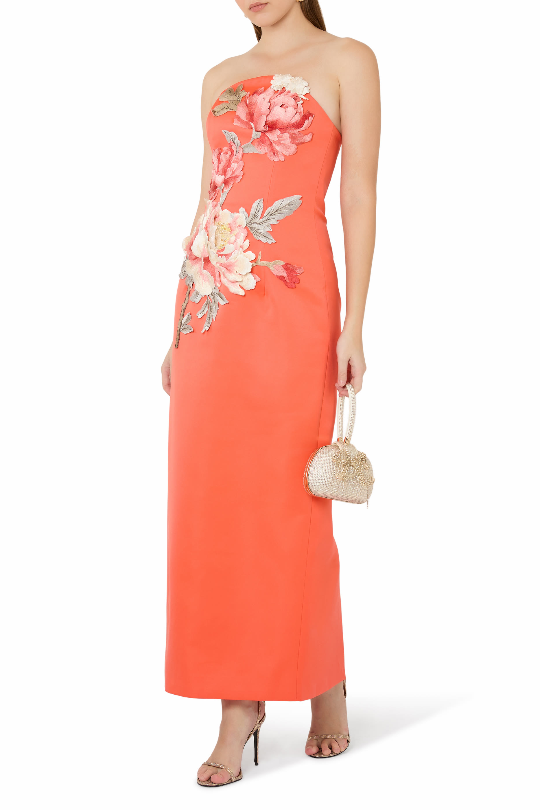 Ava Appliqué Floral Bustier Maxi Dress