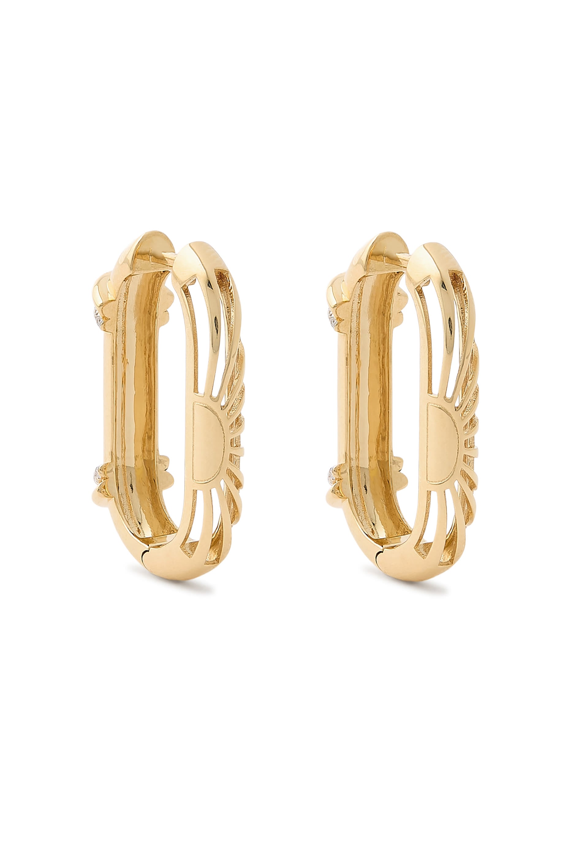  Warrior Lock Size 3 Earrings, 18K Yellow Gold & Diamonds
