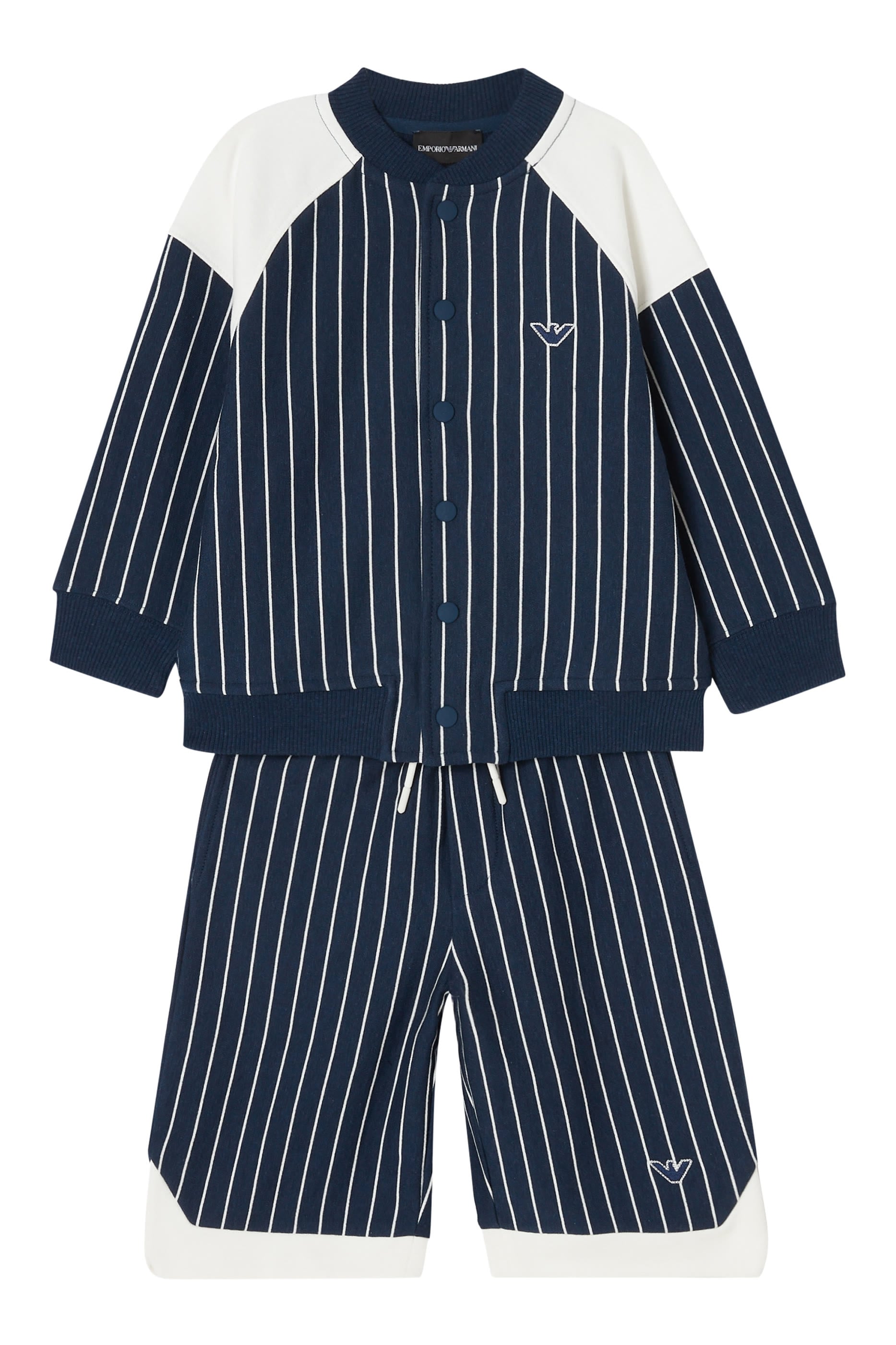 Kids Baseball Logo Embroidery Striped Snap Sweatshirt