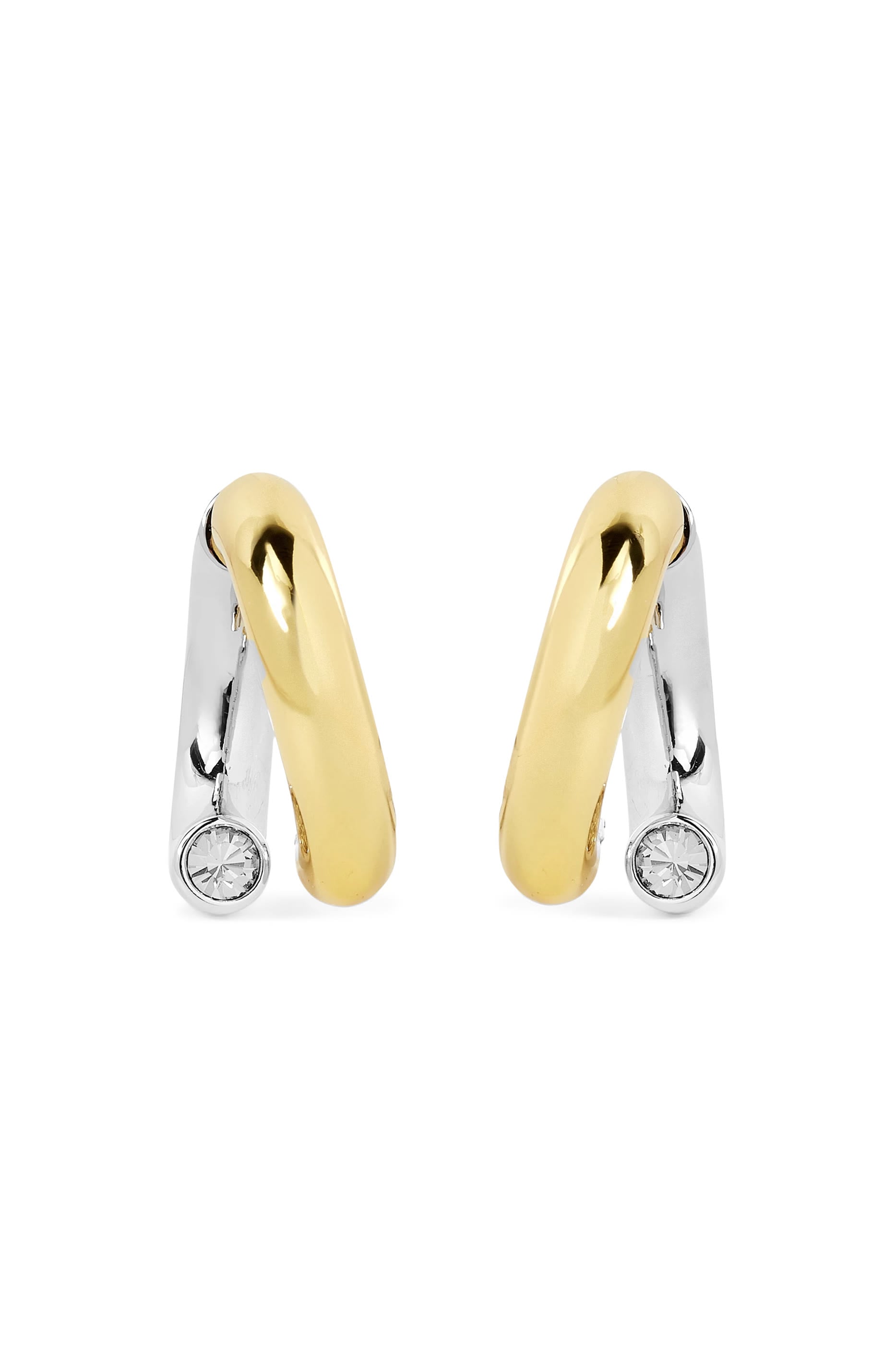 Monroe Two-Tone Earrings, 12K Gold Plated Brass & Crystal