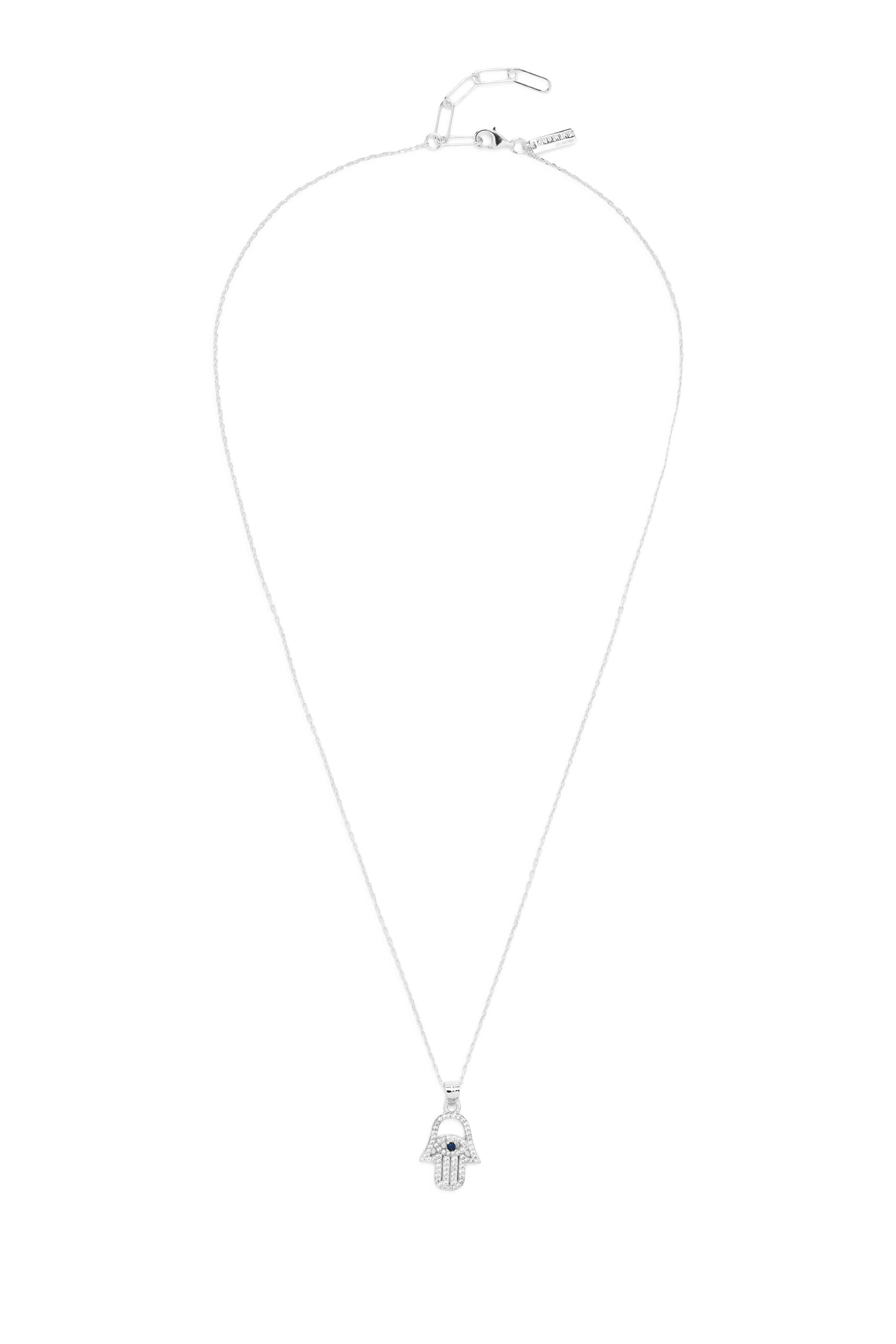  Studded Hamsa Necklace, Sterling Silver & Round cut 5A Cubic Zirconia