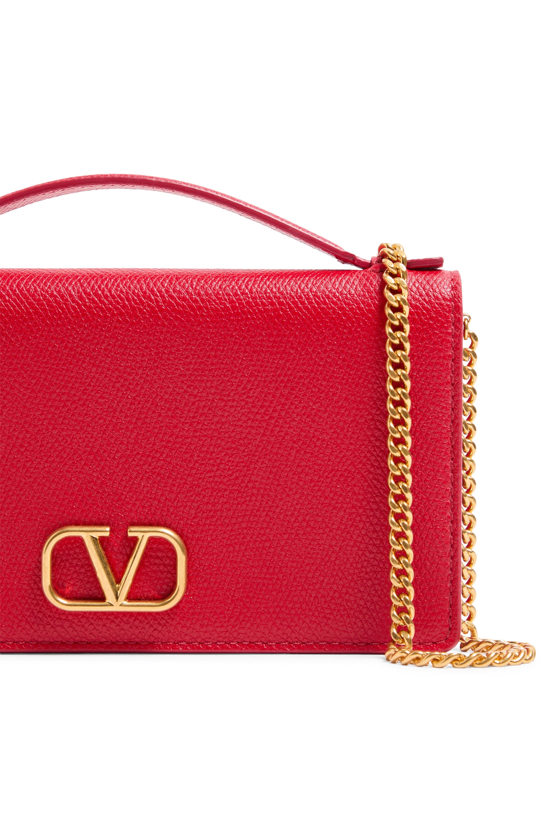 VLogo Signature Grainy Calfskin Wallet with Chain