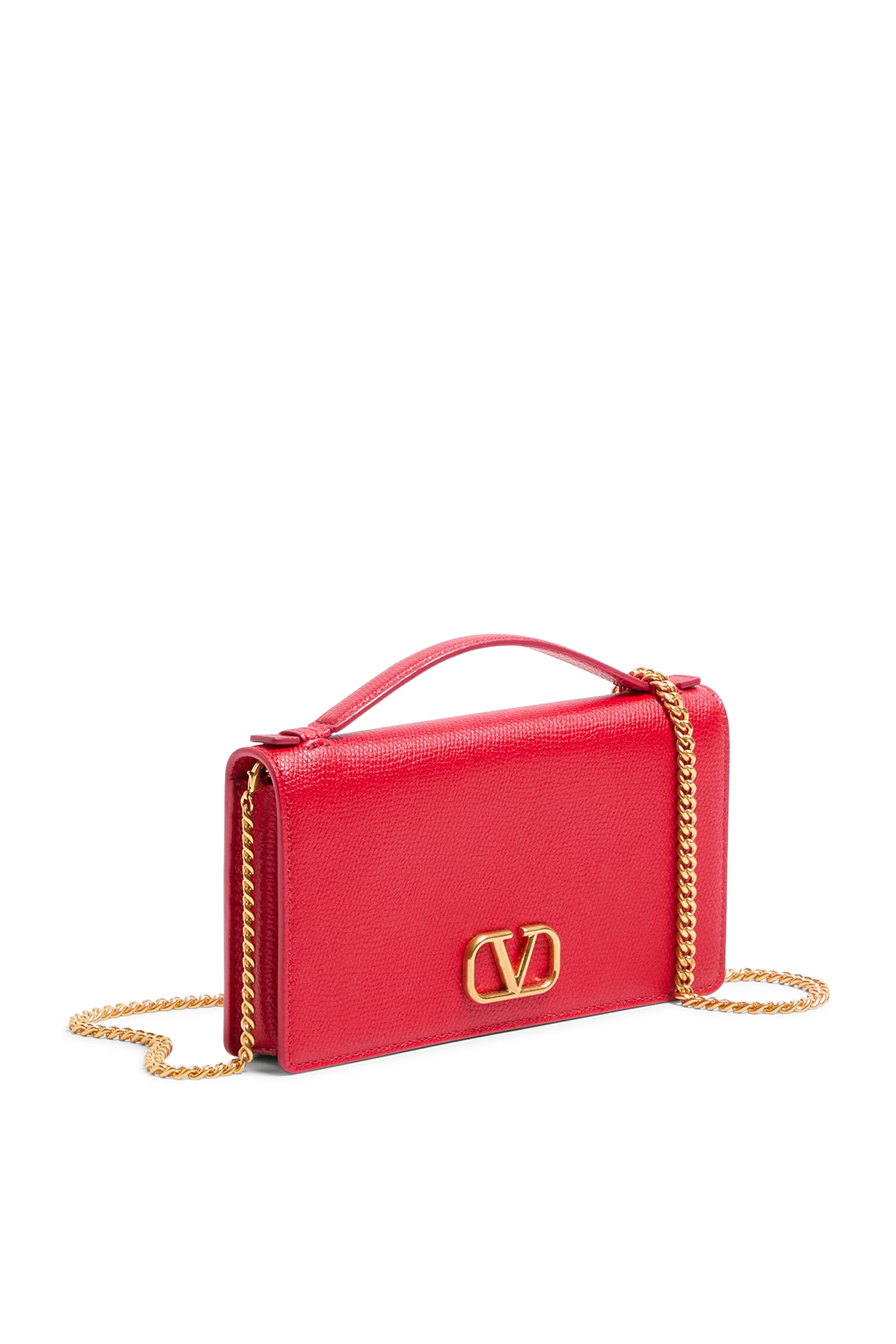 VLogo Signature Grainy Calfskin Wallet with Chain
