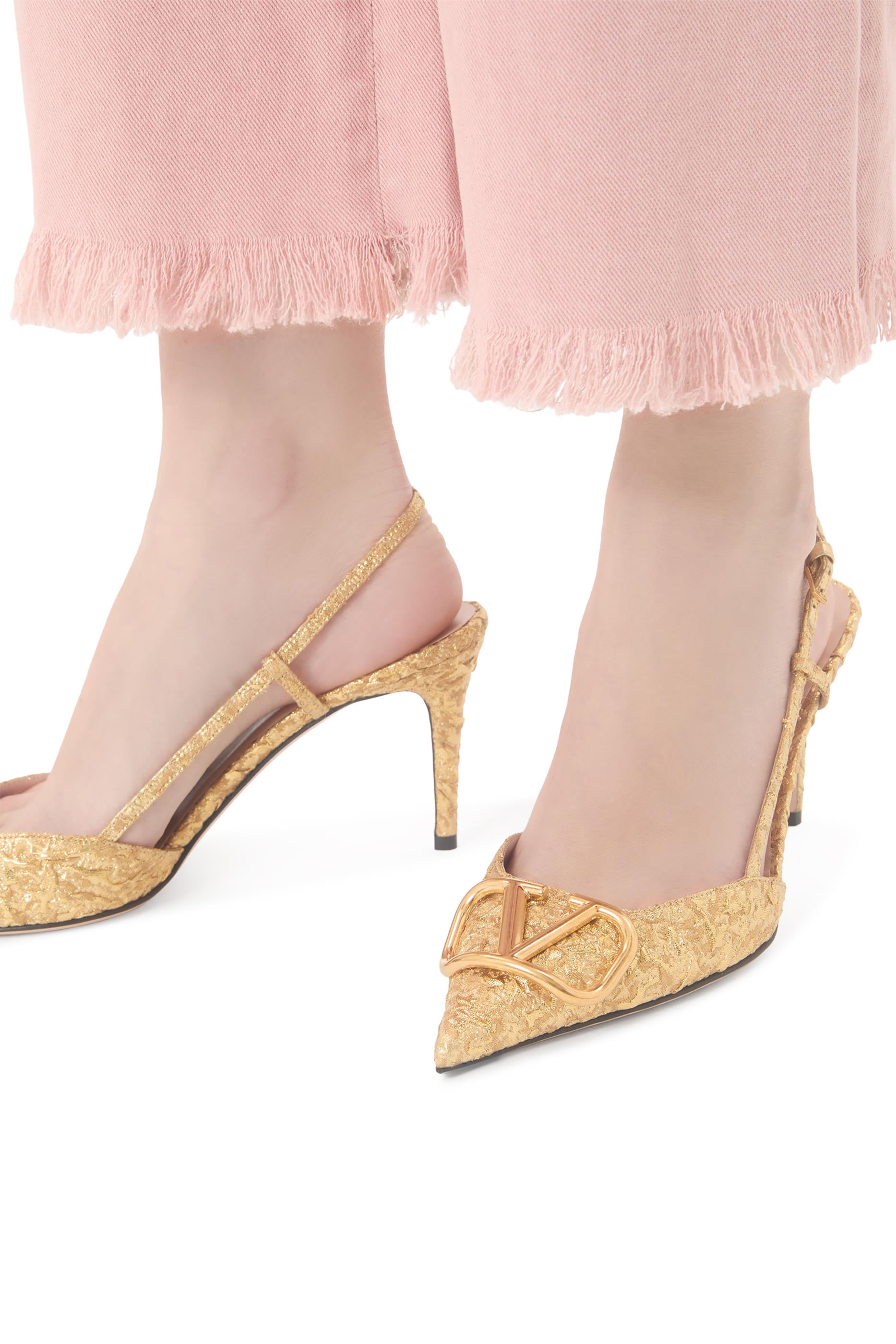 VLogo 80 Signature Slingback Pumps in Cloqué Jacquard Fabric