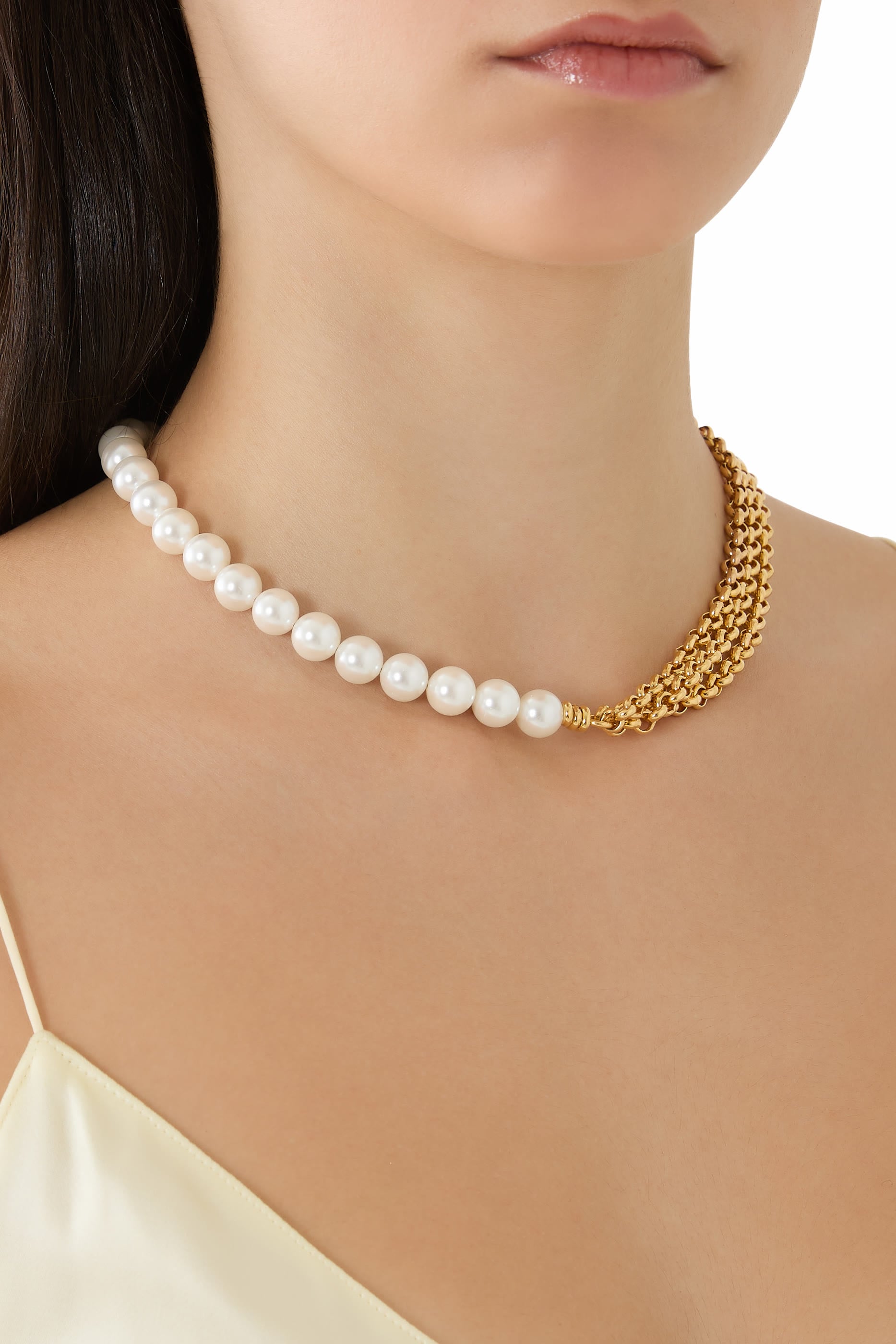 Gold and Pearl Necklace, 24K Yellow Gold & Pearl