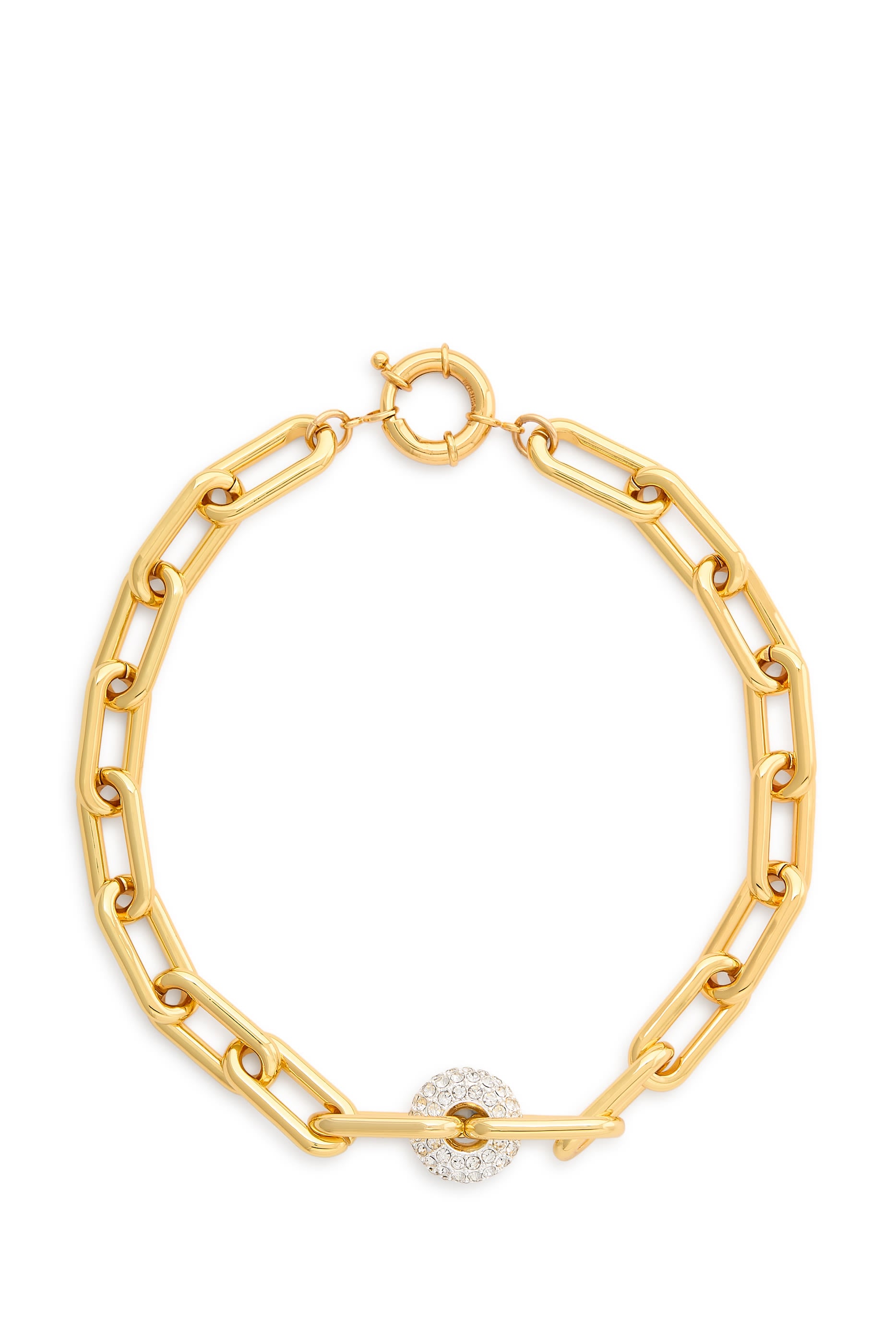 Gold Chain with Ball Pendant, 24K Gold Plated & Crystals