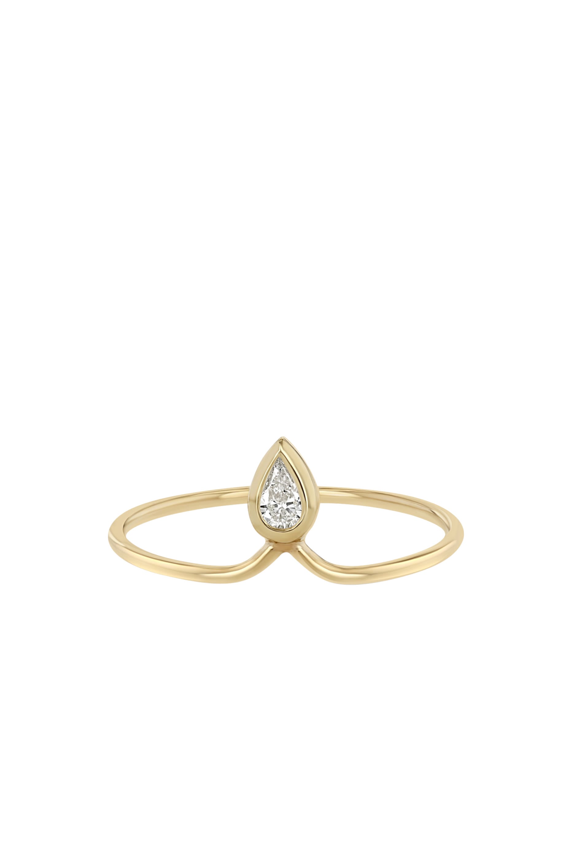  Vertical Pear Diamond Bezel Crown Ring, 14K Yellow Gold
