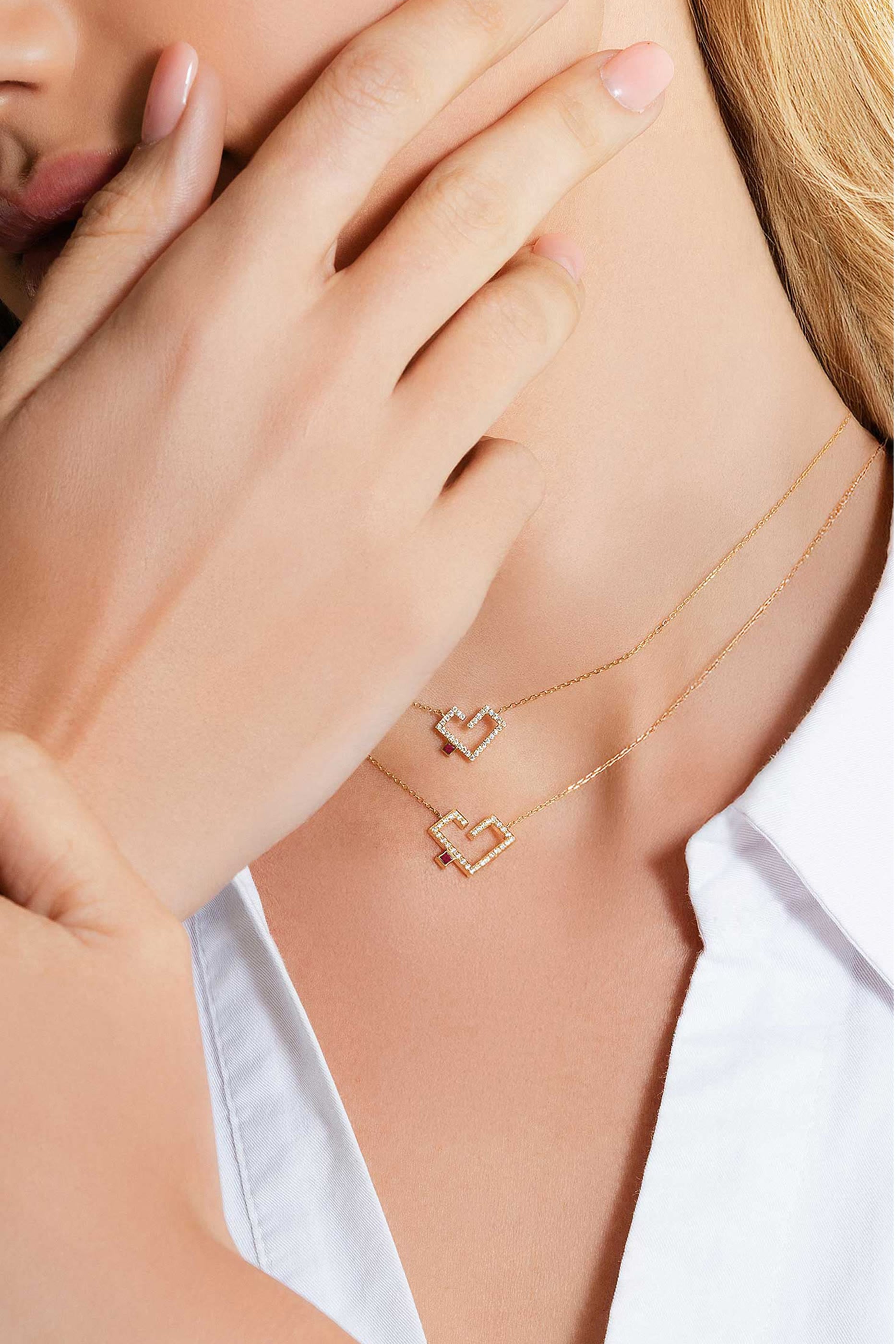 Hub Necklace, 18K Yellow Gold with Ruby & Diamonds