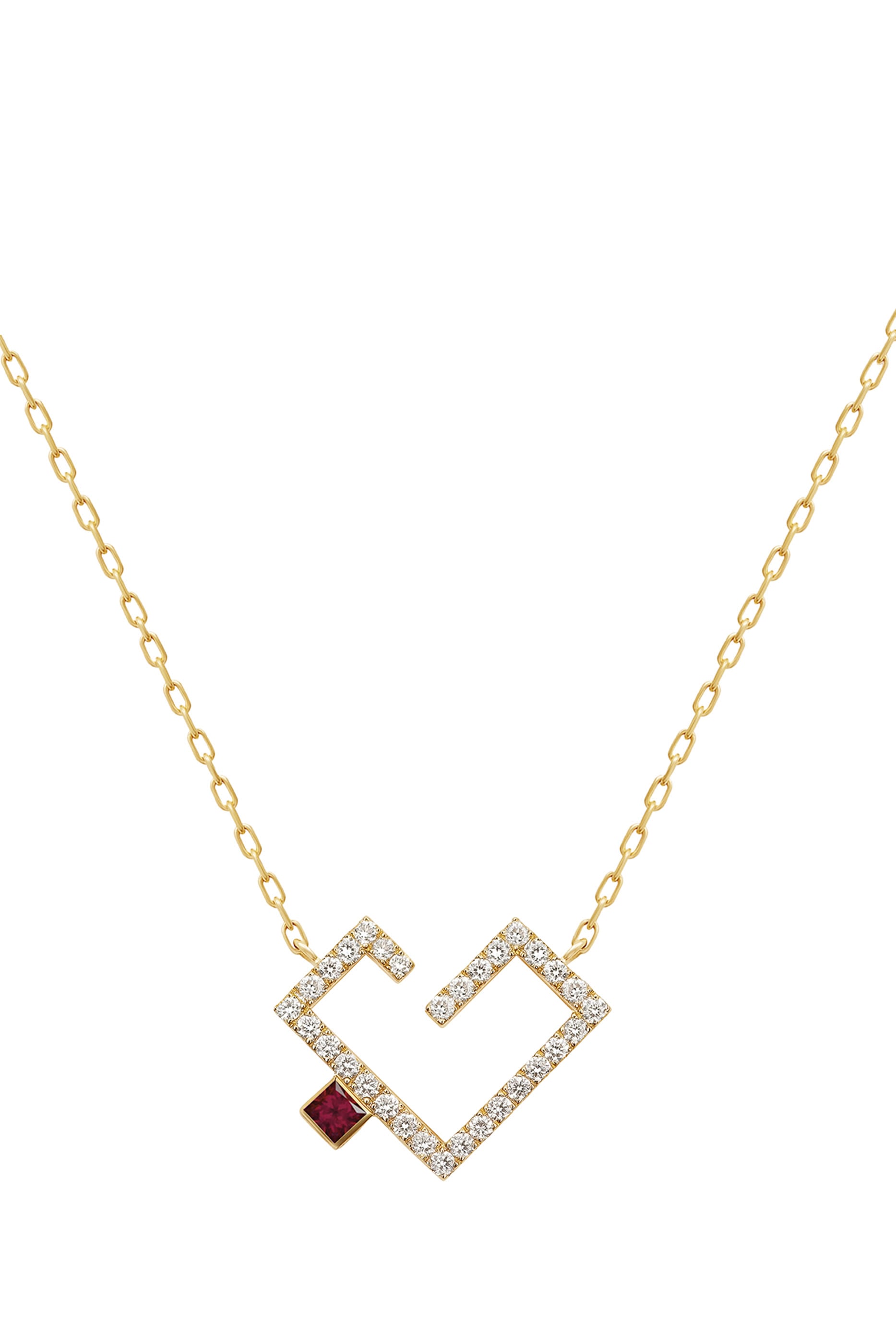 Hub Necklace, 18K Yellow Gold with Ruby & Diamonds