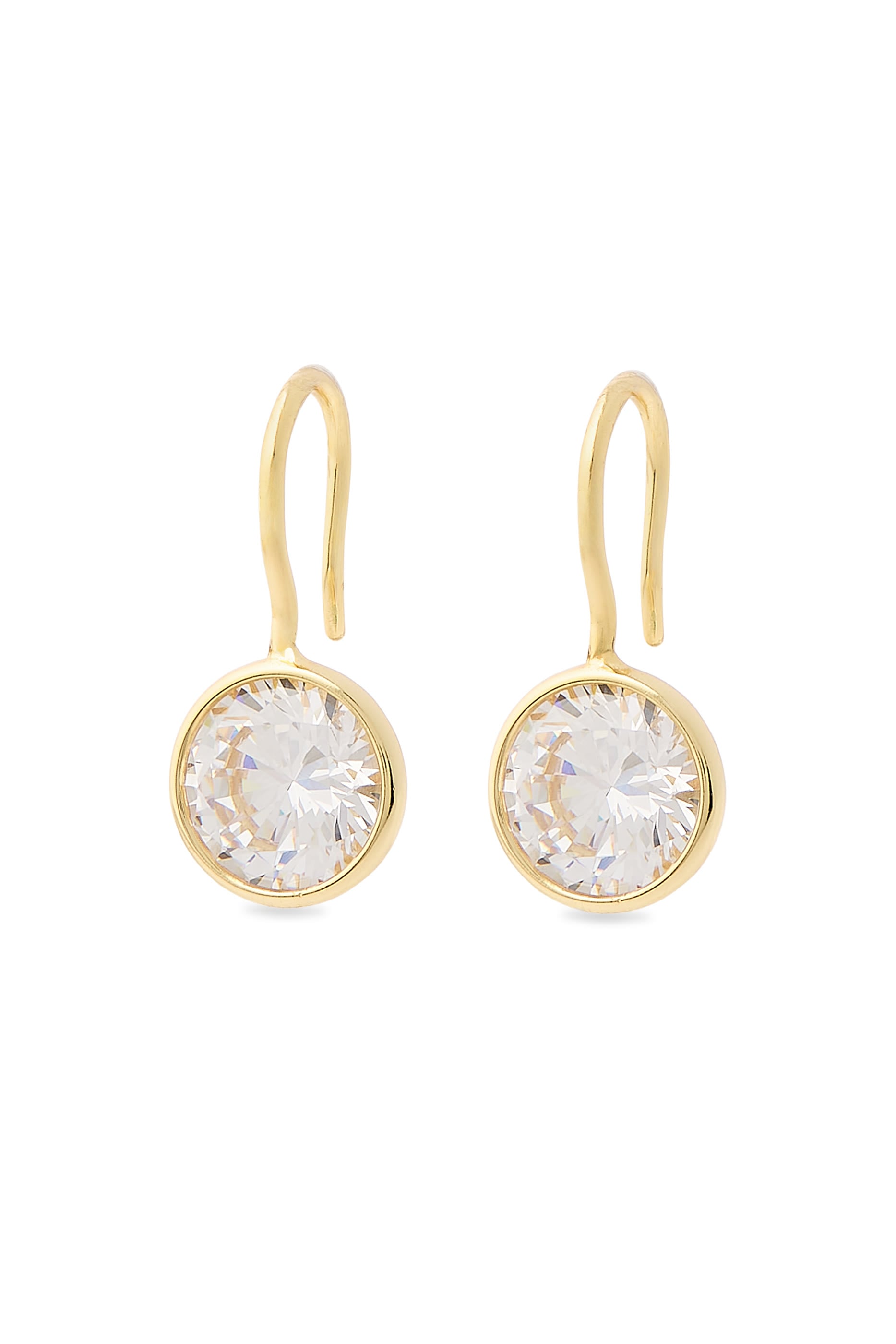  Bezel French Hook Earrings, 14k Vermeil on Sterling Silver & Cubic Zirconia