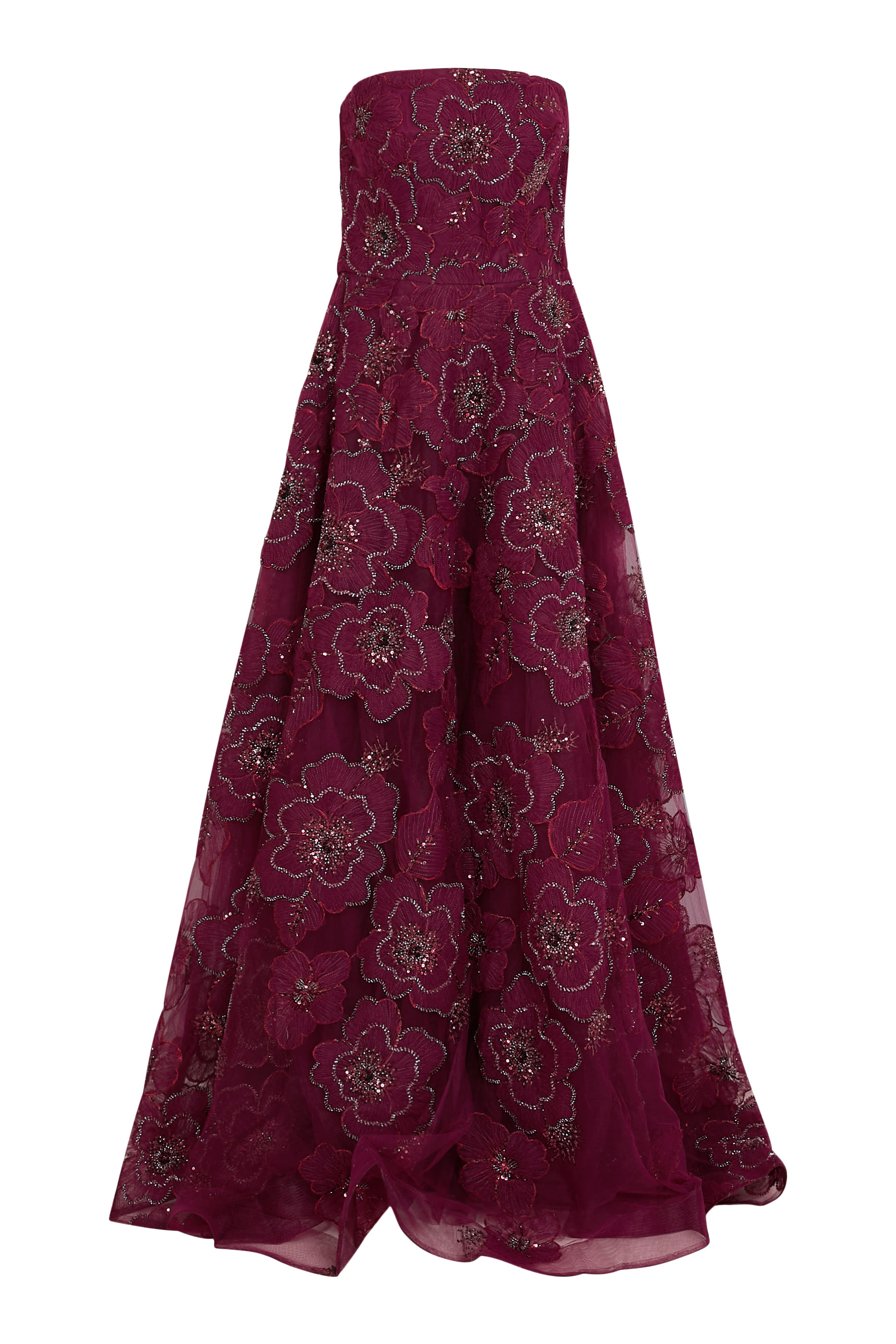 Strapless Ball Gown with Beaded Floral Appliqués 