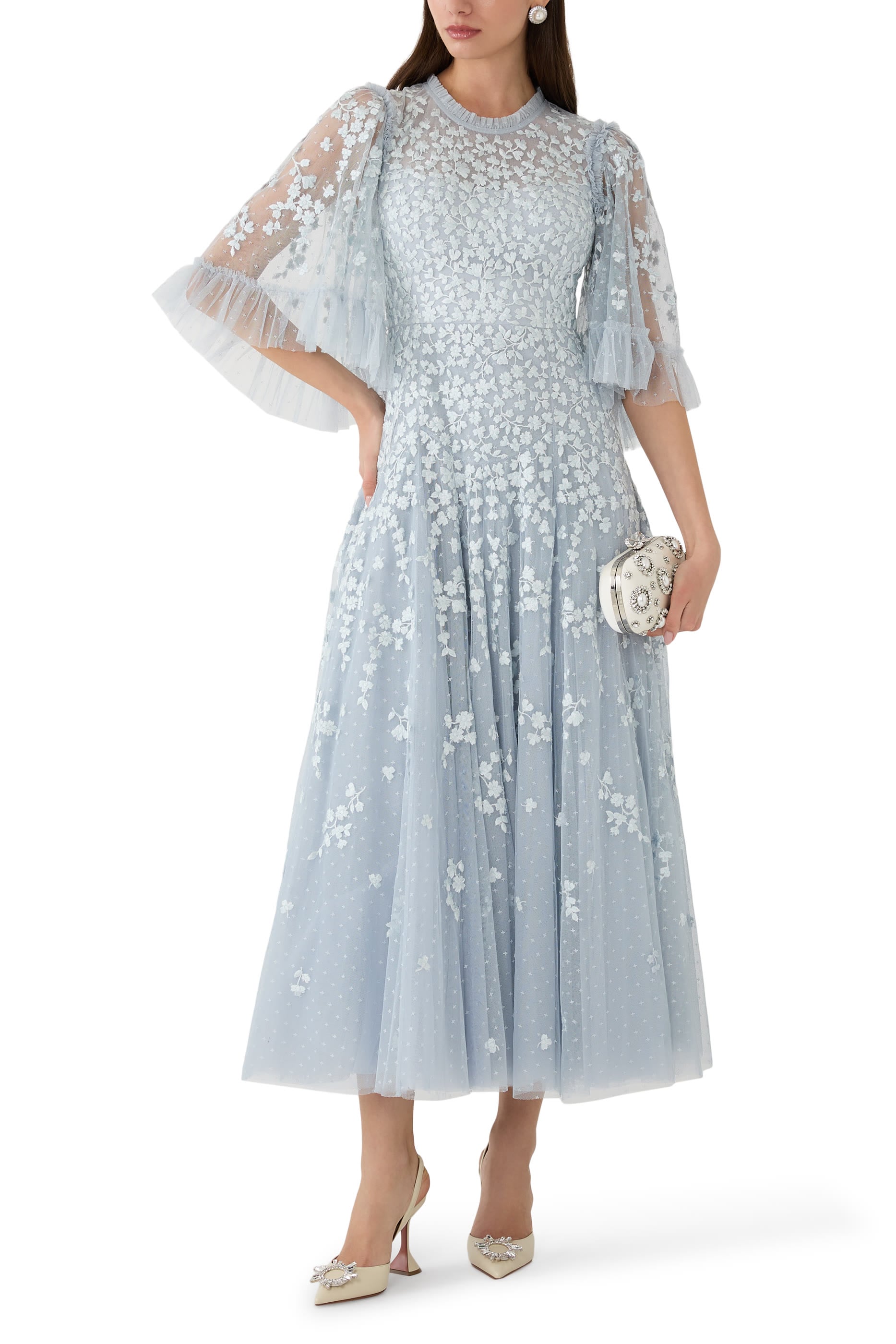 Scatter Blossom Round Neck Ankle Gown