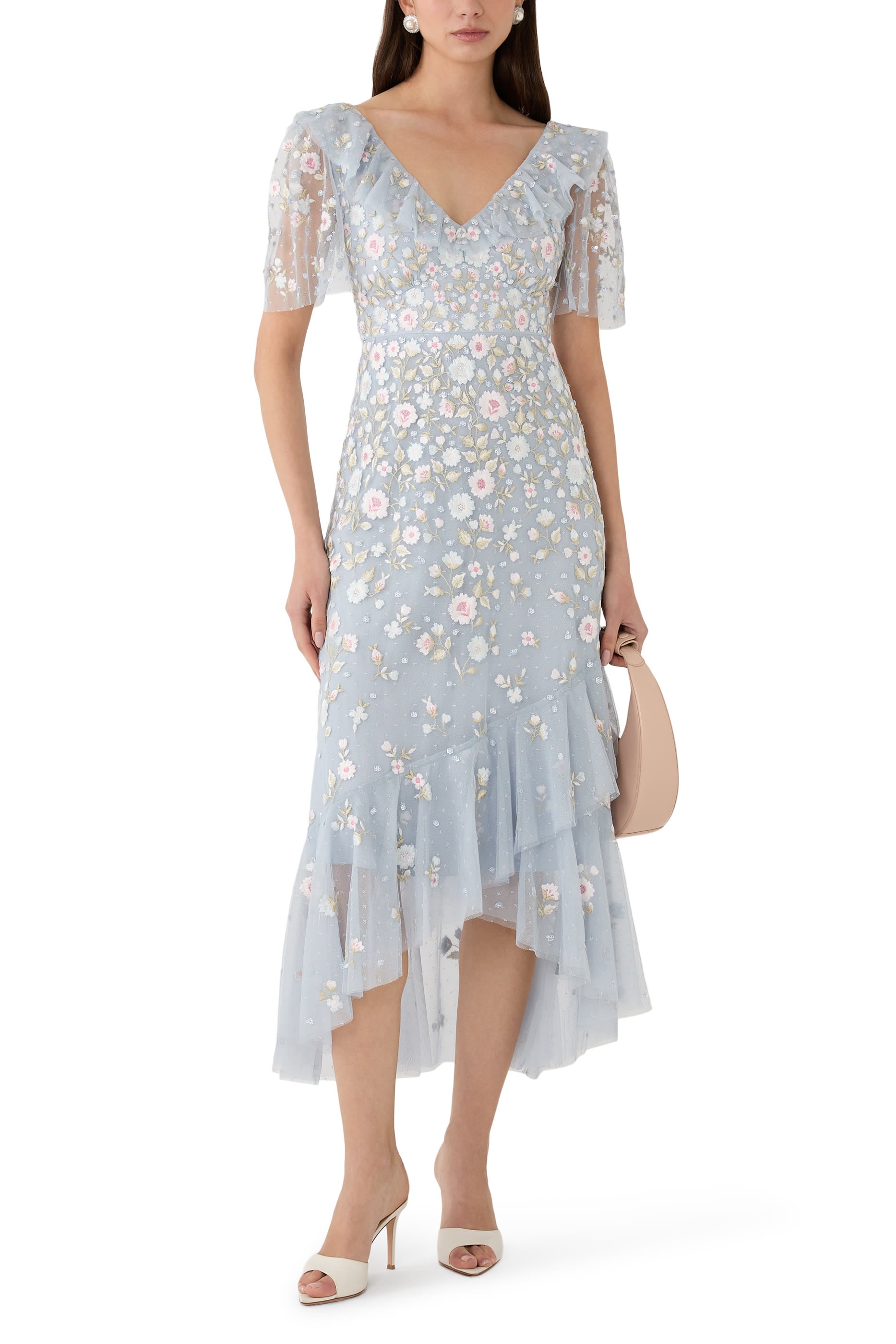 Ethereal Blooms Frill Ankle Gown 