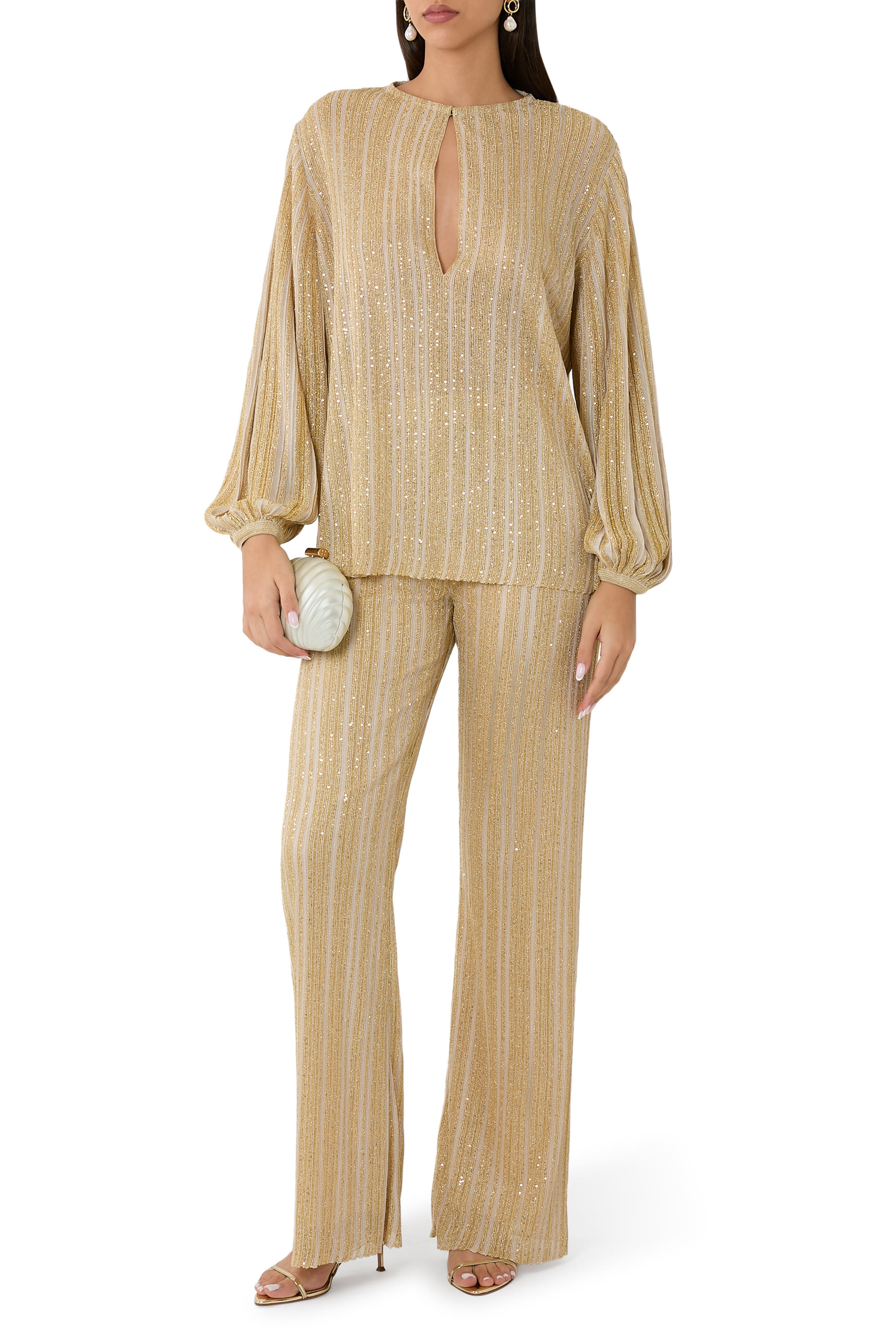 Cutout Lamé Blouse