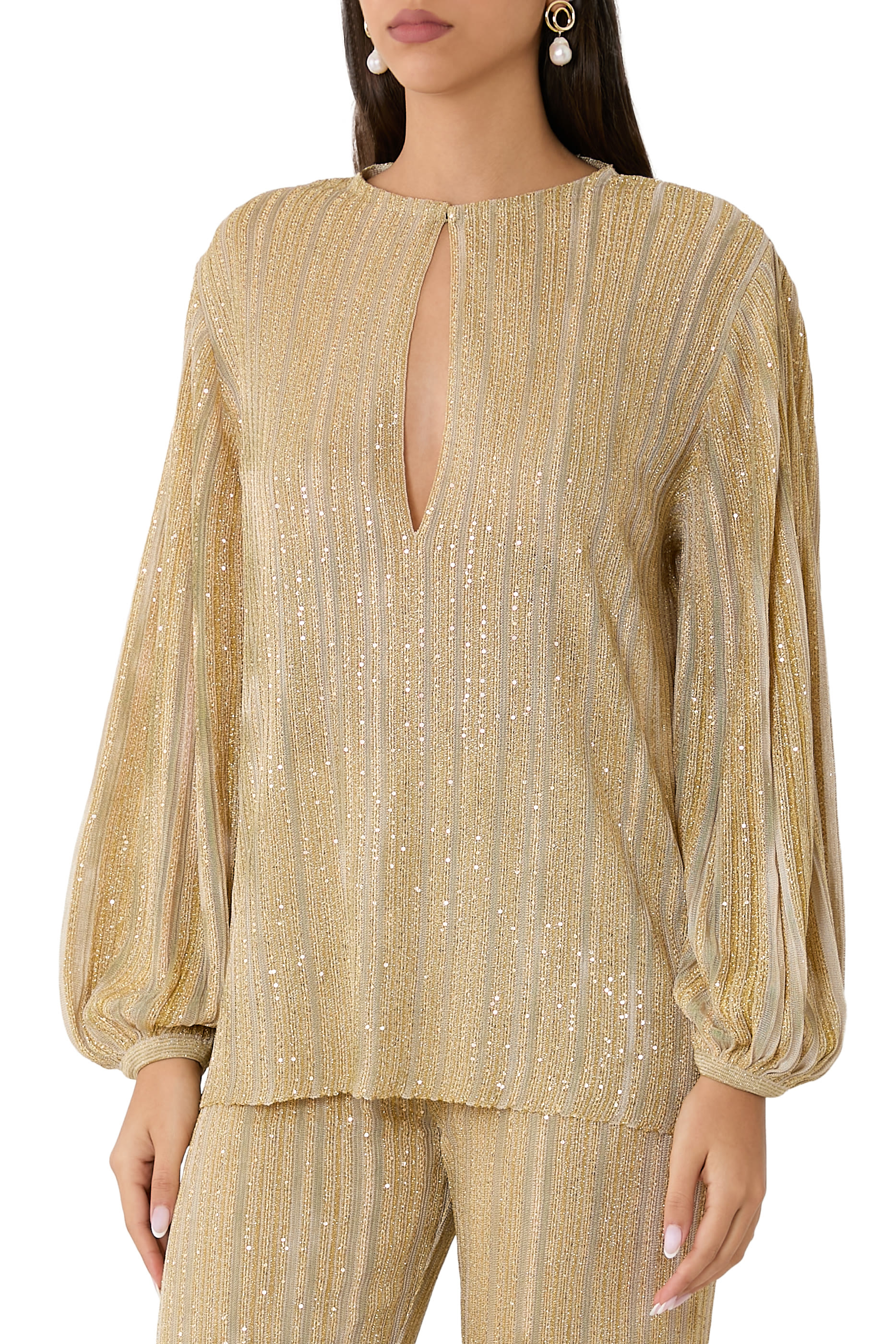 Cutout Lamé Blouse