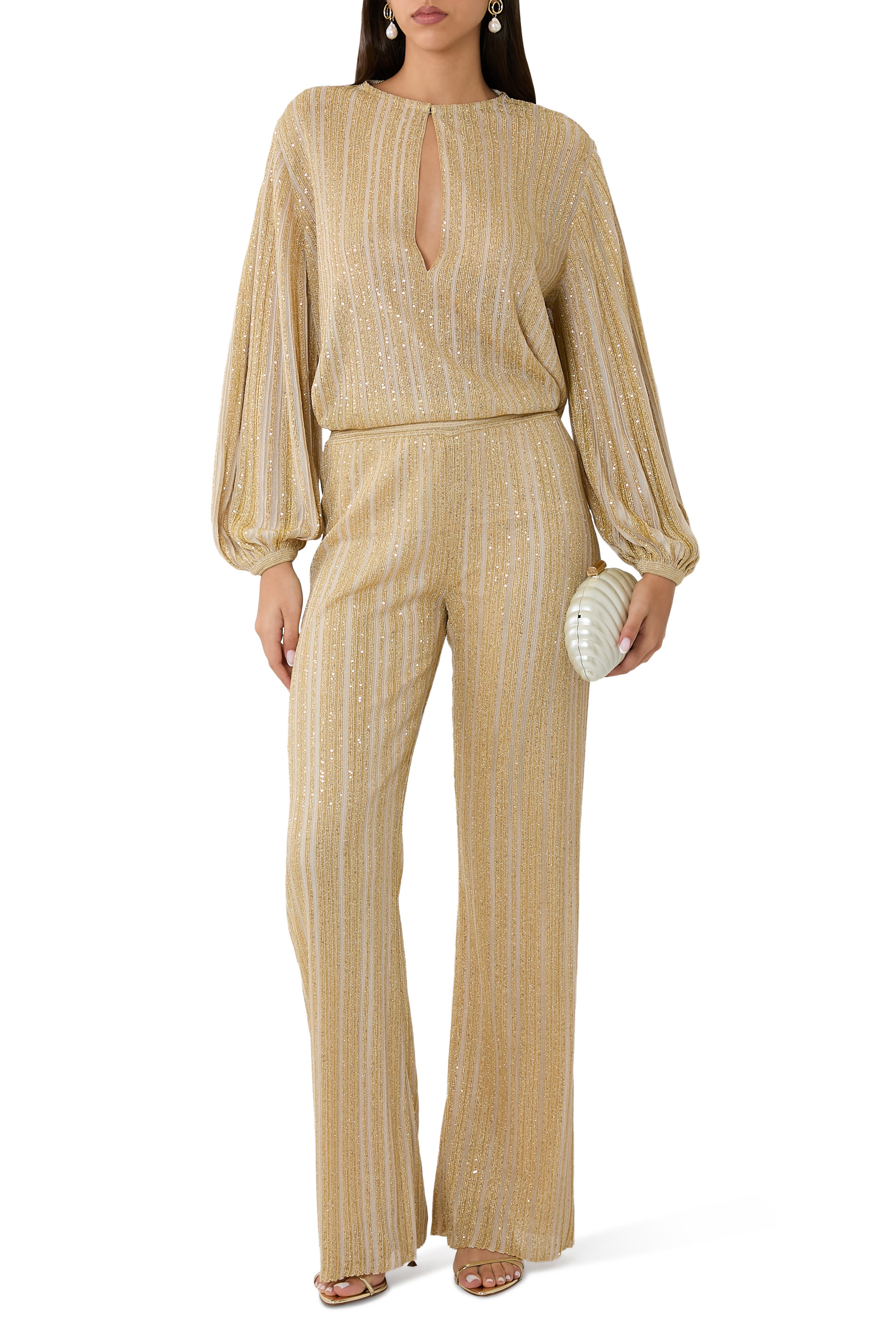 Zig Zag Lamé Straight Pants