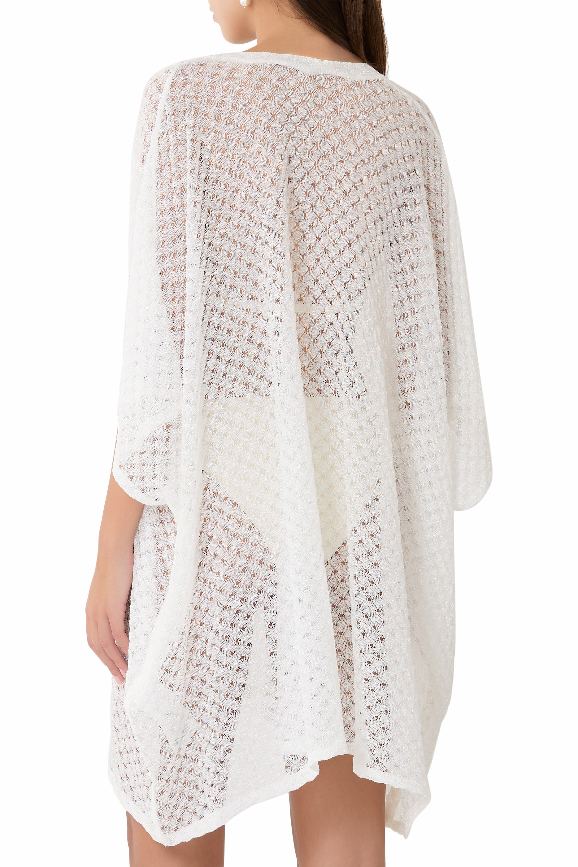 Short Caftan Cover-Up in Lamé Viscose with Raschel Workmanship