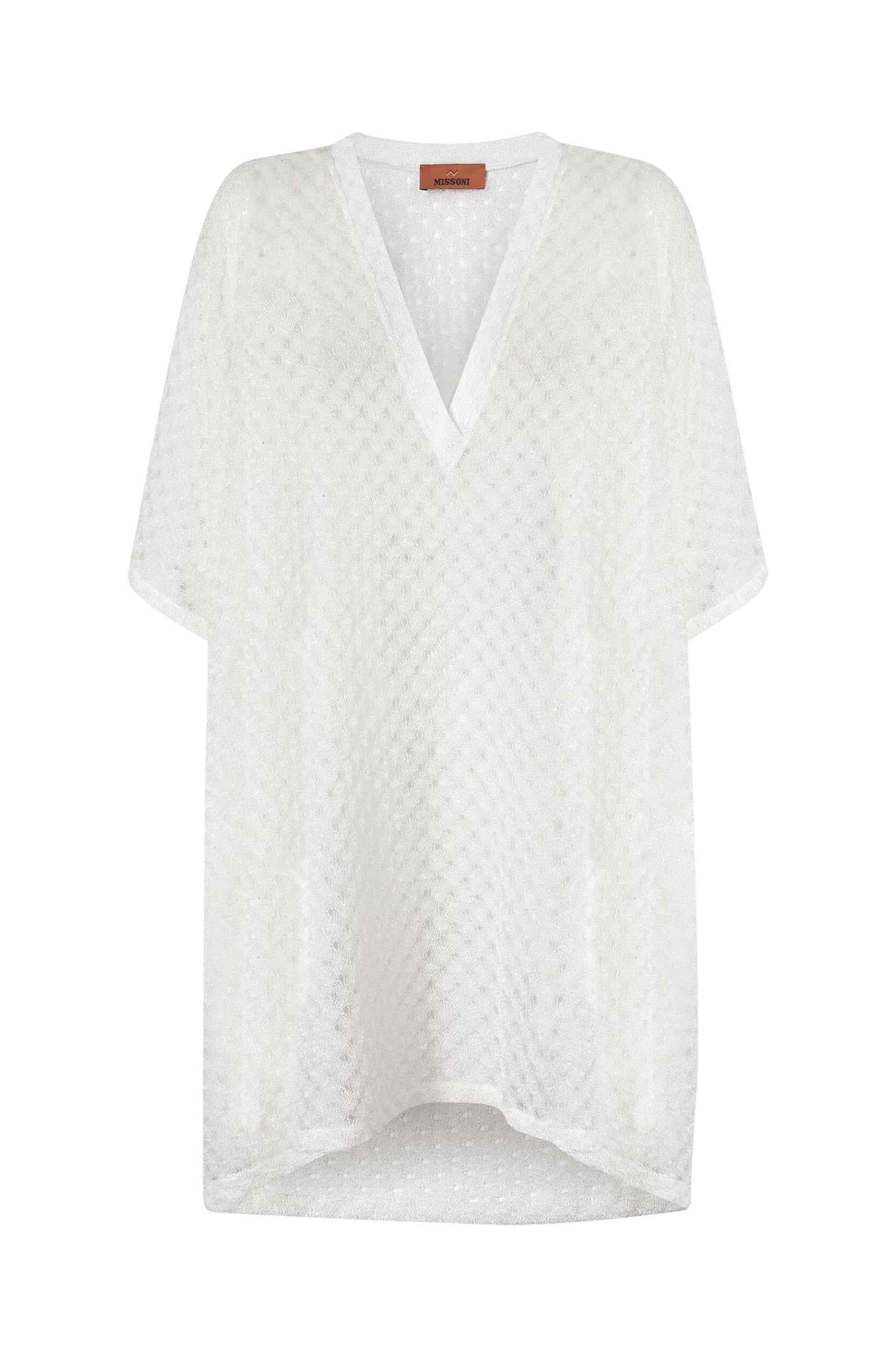 Short Caftan Cover-Up in Lamé Viscose with Raschel Workmanship