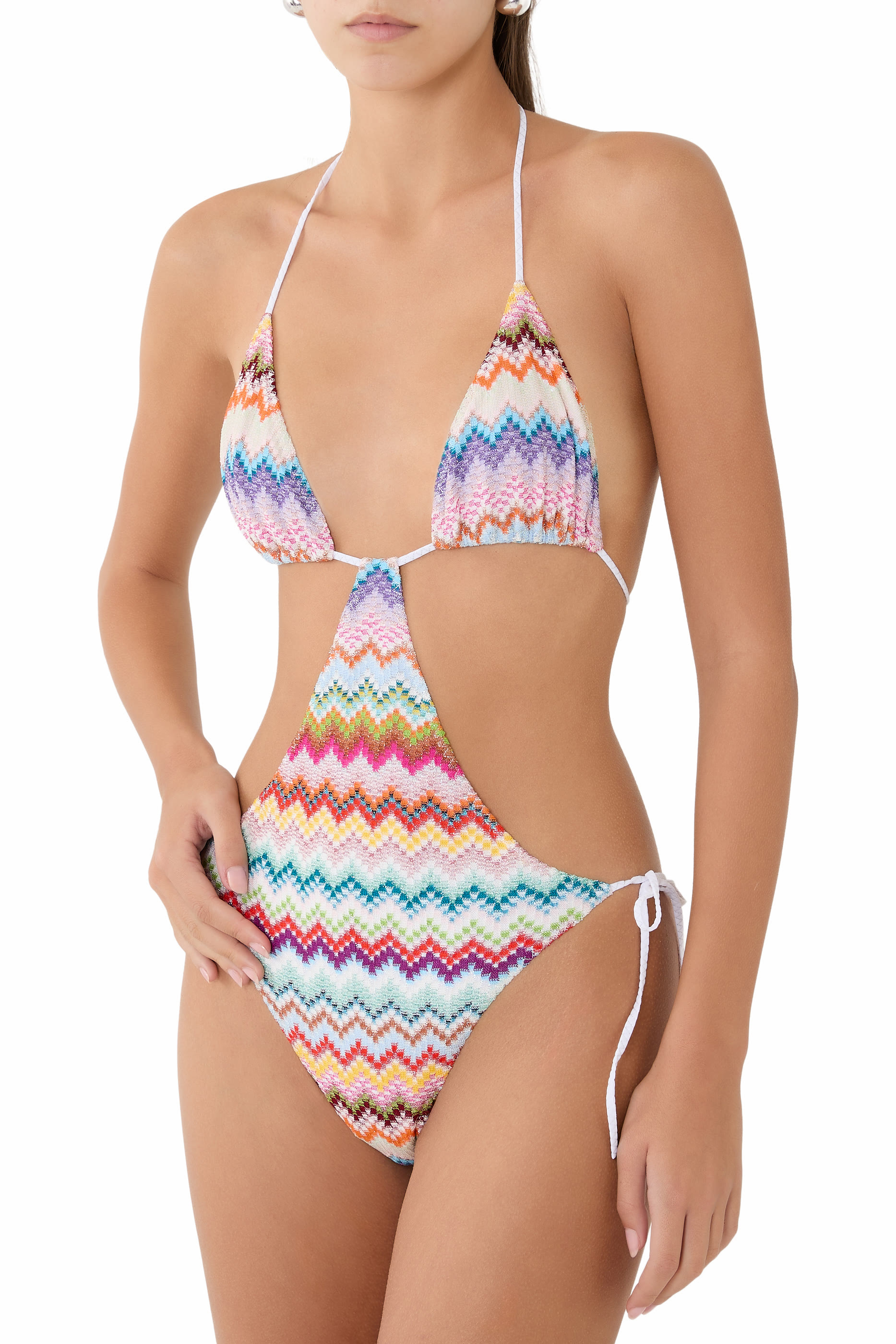 Lamé Viscose Trikini with Pixel-Effect Zigzag Pattern  