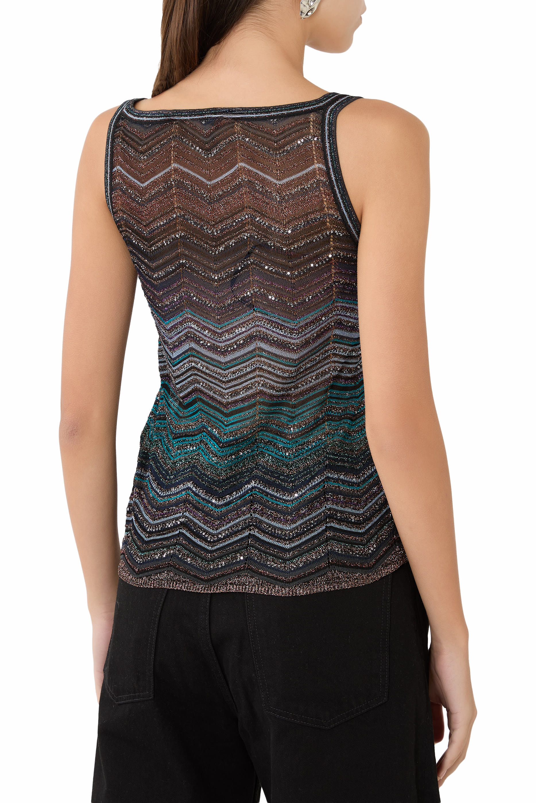 Chevron Lamé Viscose Sleeveless Crewneck Top 