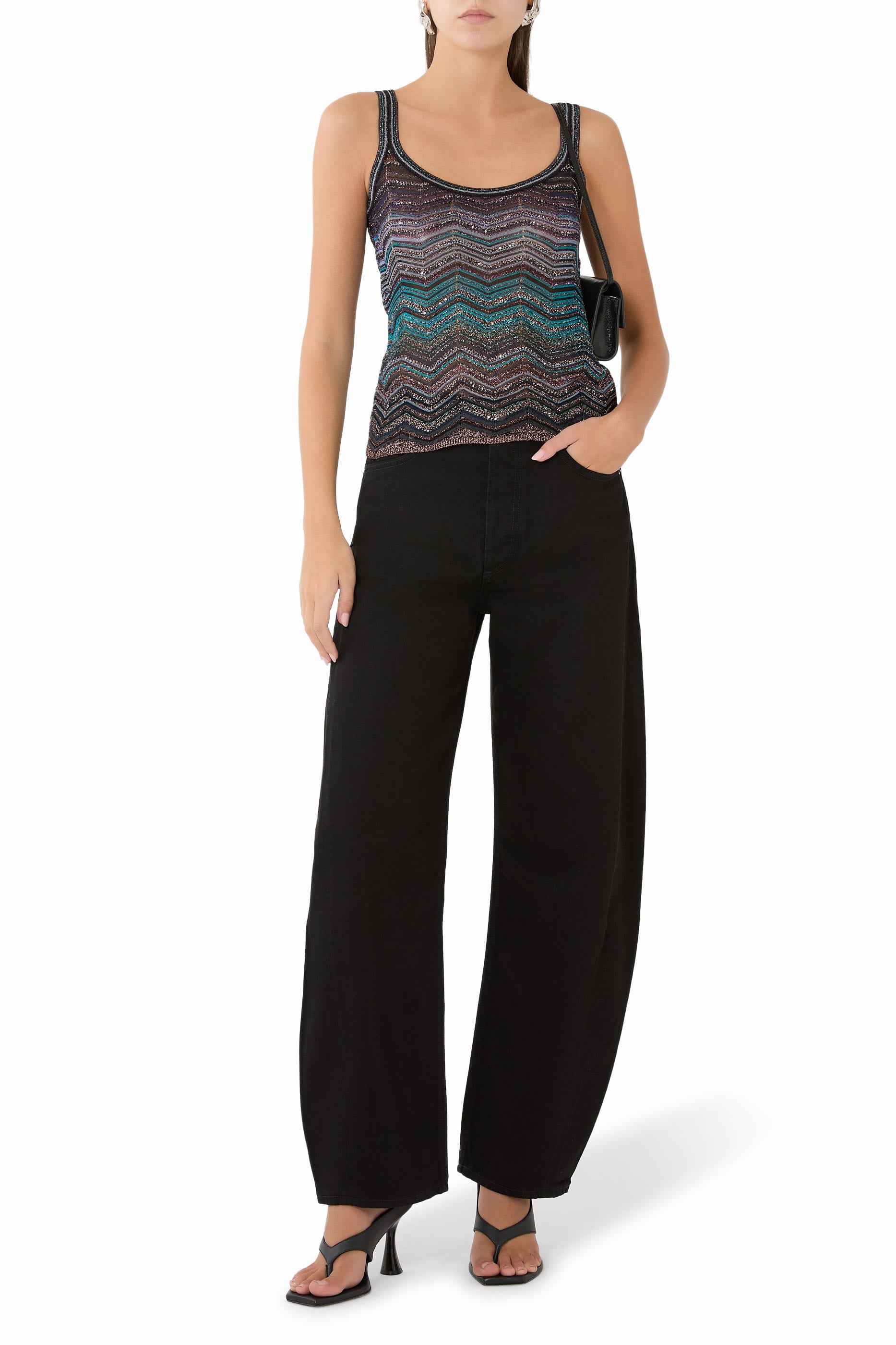 Chevron Lamé Viscose Sleeveless Crewneck Top 