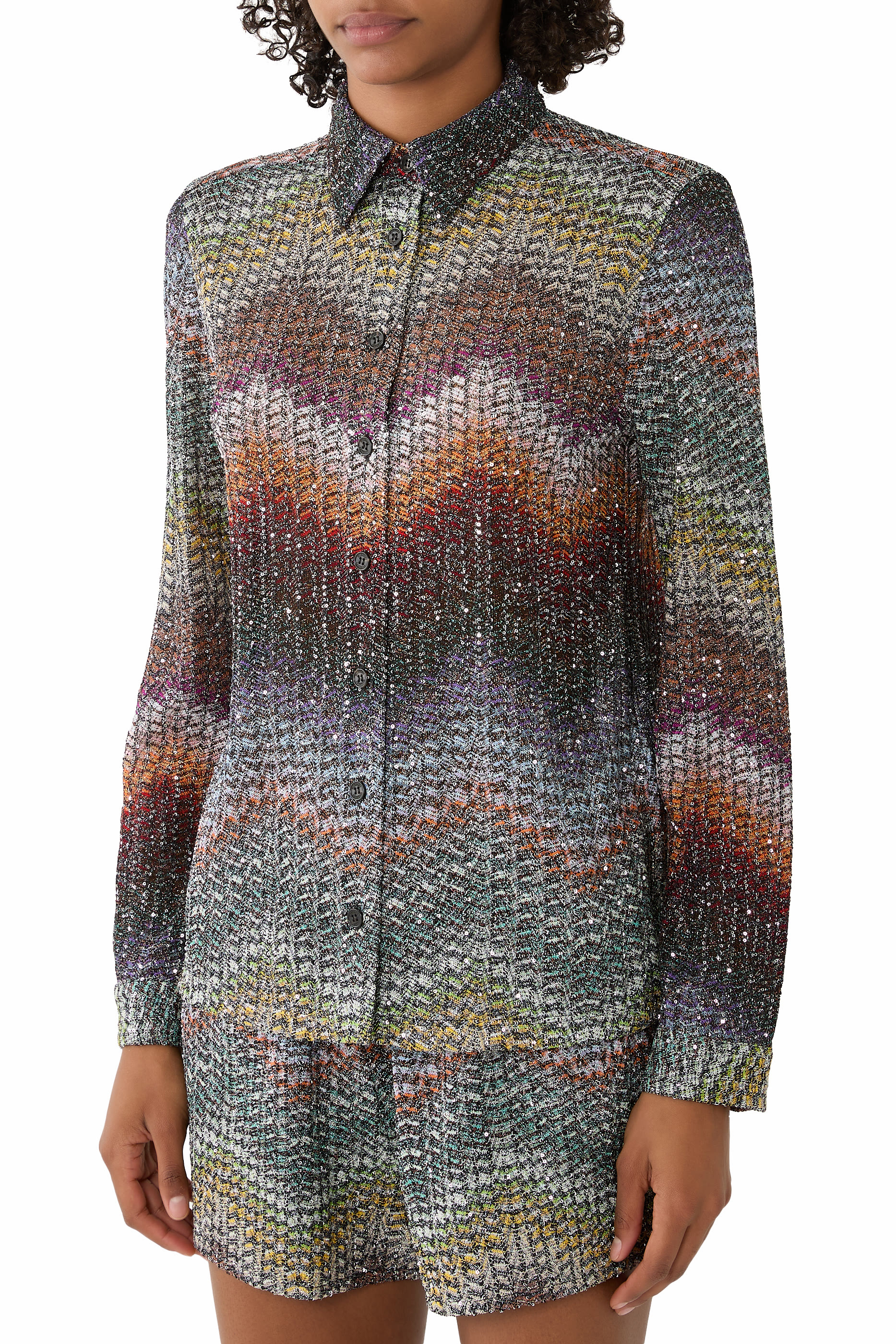 Mixed Viscose Lamé Sequin Emebellished Shirt 