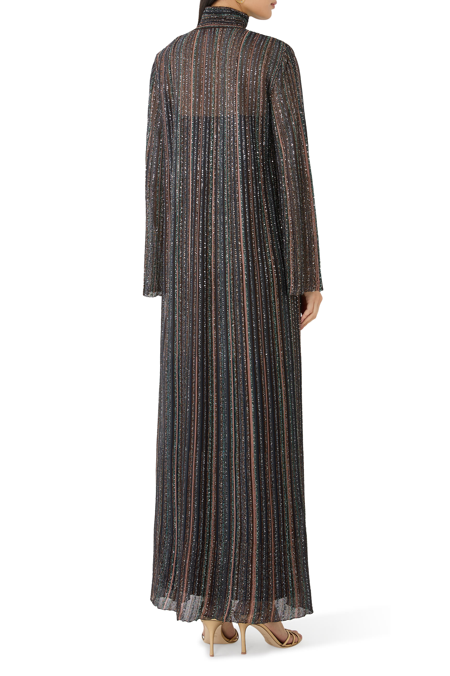 Ribbed Viscose Lamé Kaftan With Wide Sleeves