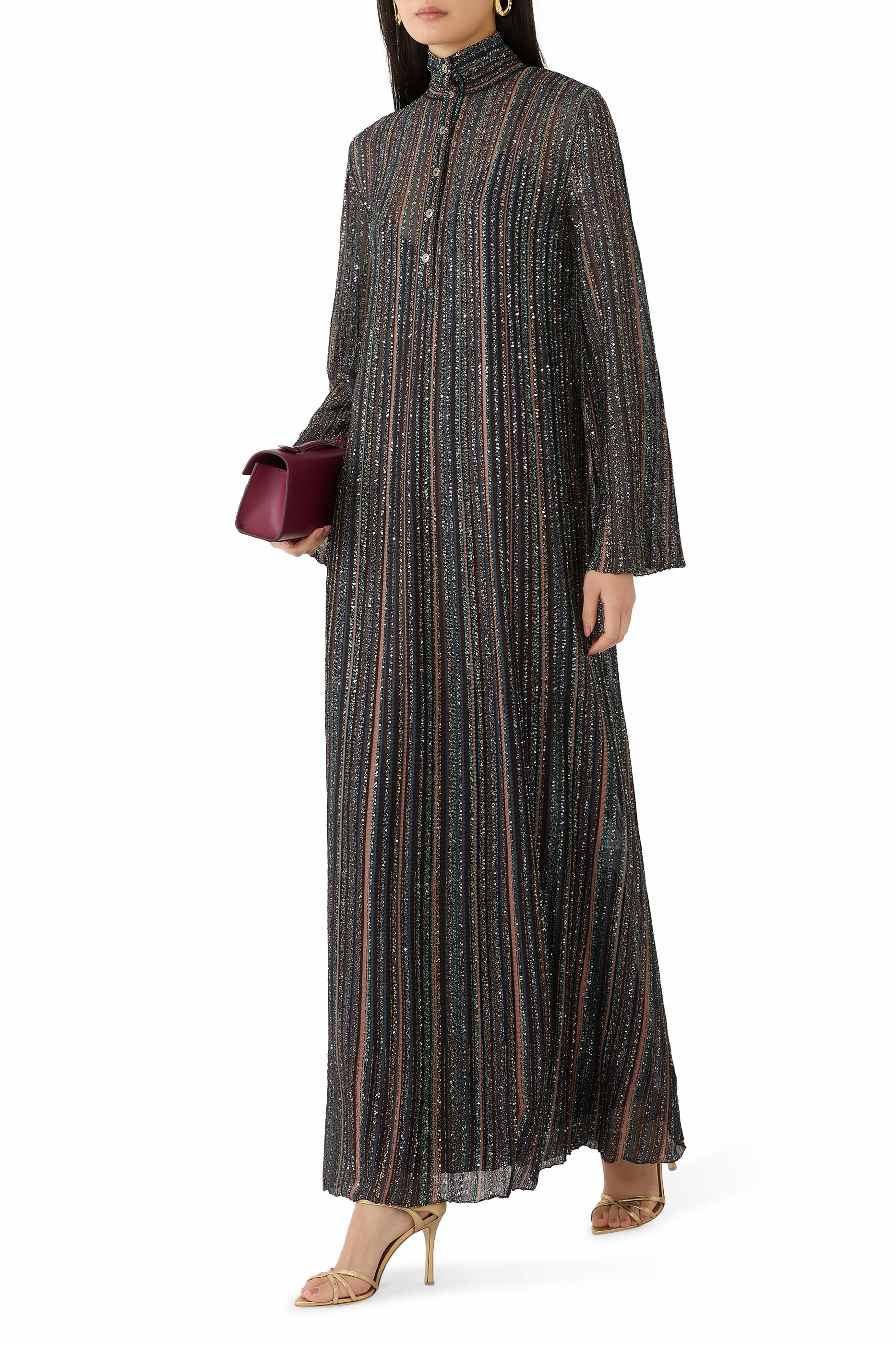 Ribbed Viscose Lamé Kaftan With Wide Sleeves