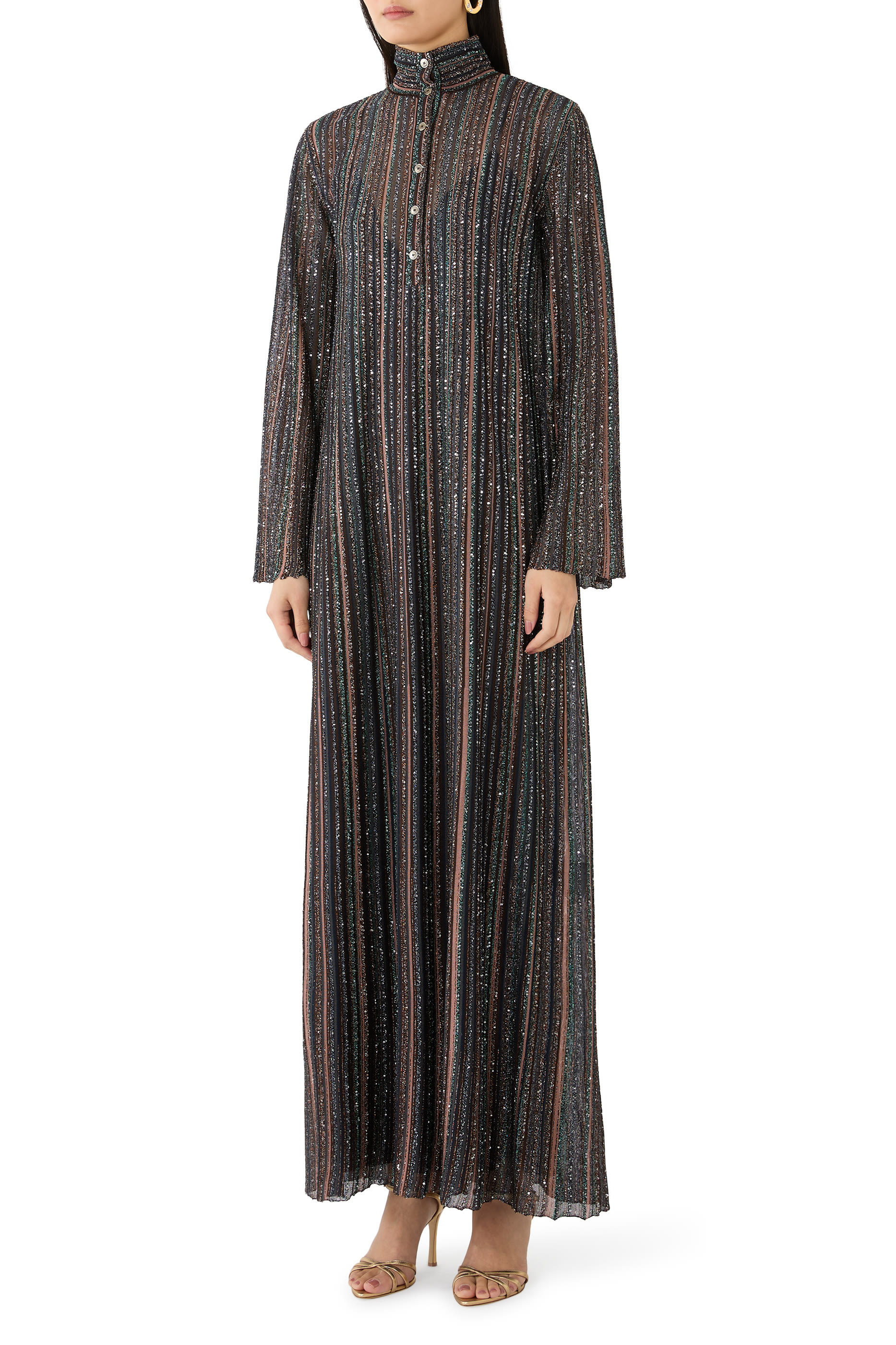Ribbed Viscose Lamé Kaftan With Wide Sleeves