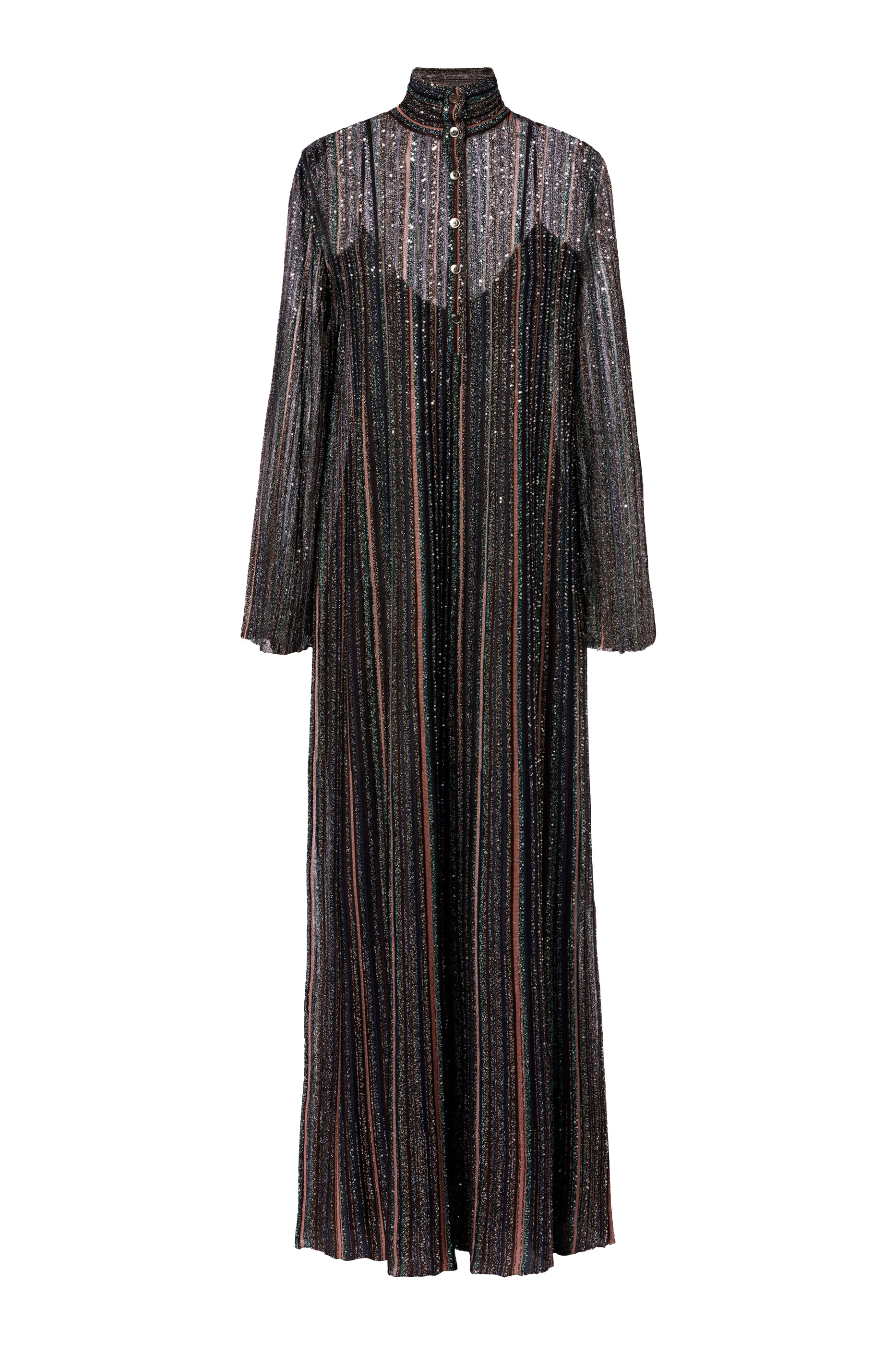 Ribbed Viscose Lamé Kaftan With Wide Sleeves