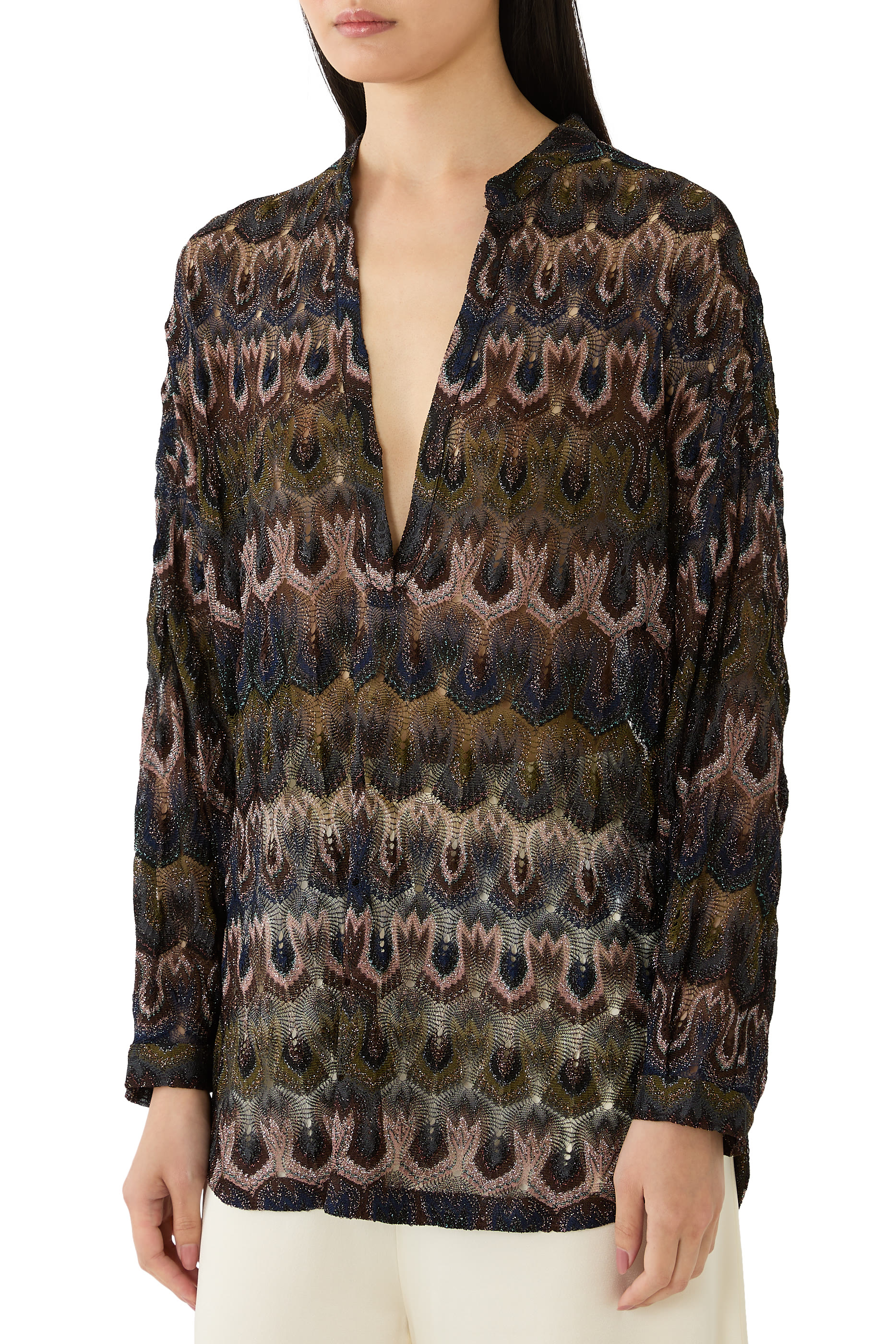  Viscose Lamé Blouse with Arabesque Motif