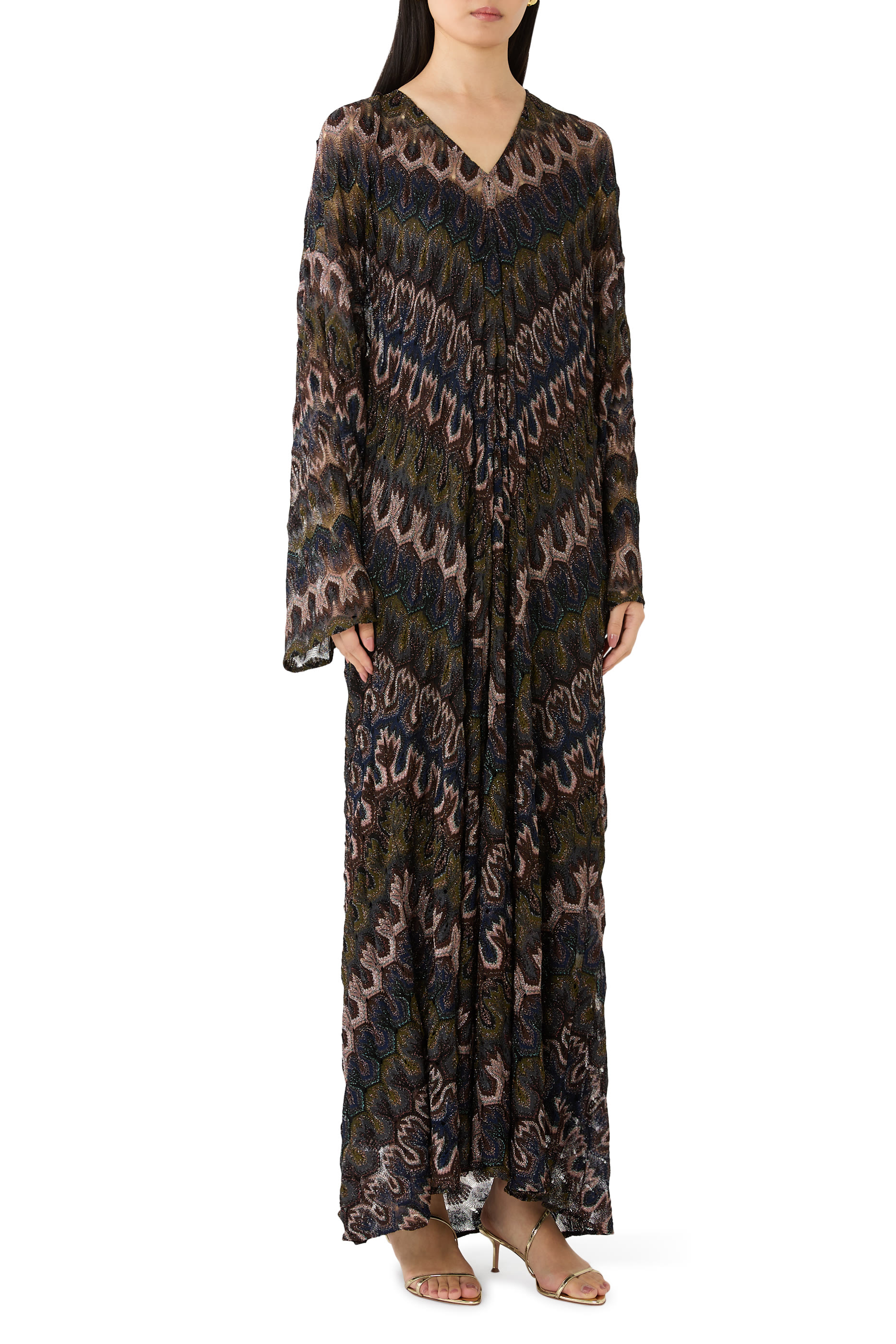  Long Lamé Viscose Dress with Removable Sash 