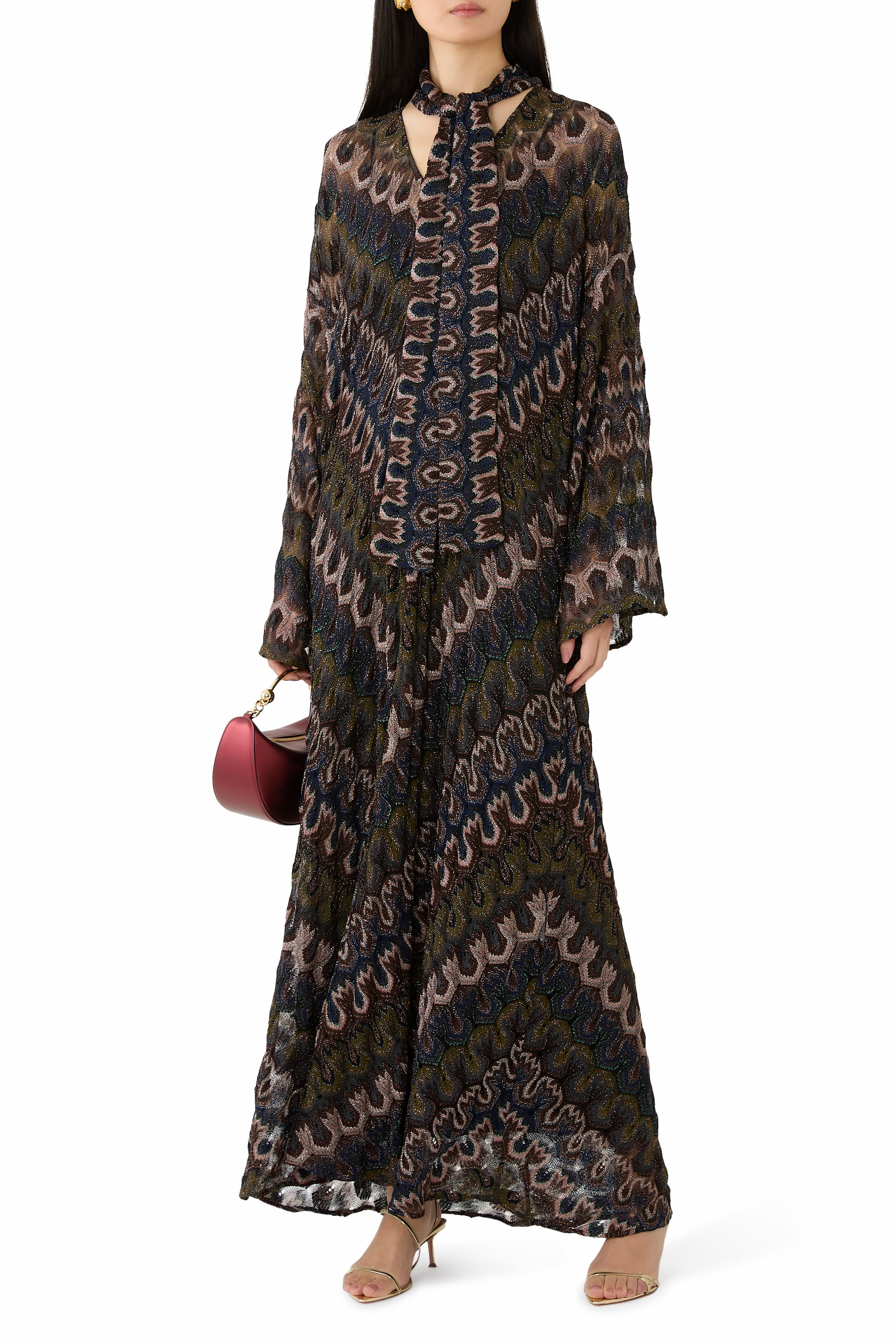  Long Lamé Viscose Dress with Removable Sash 