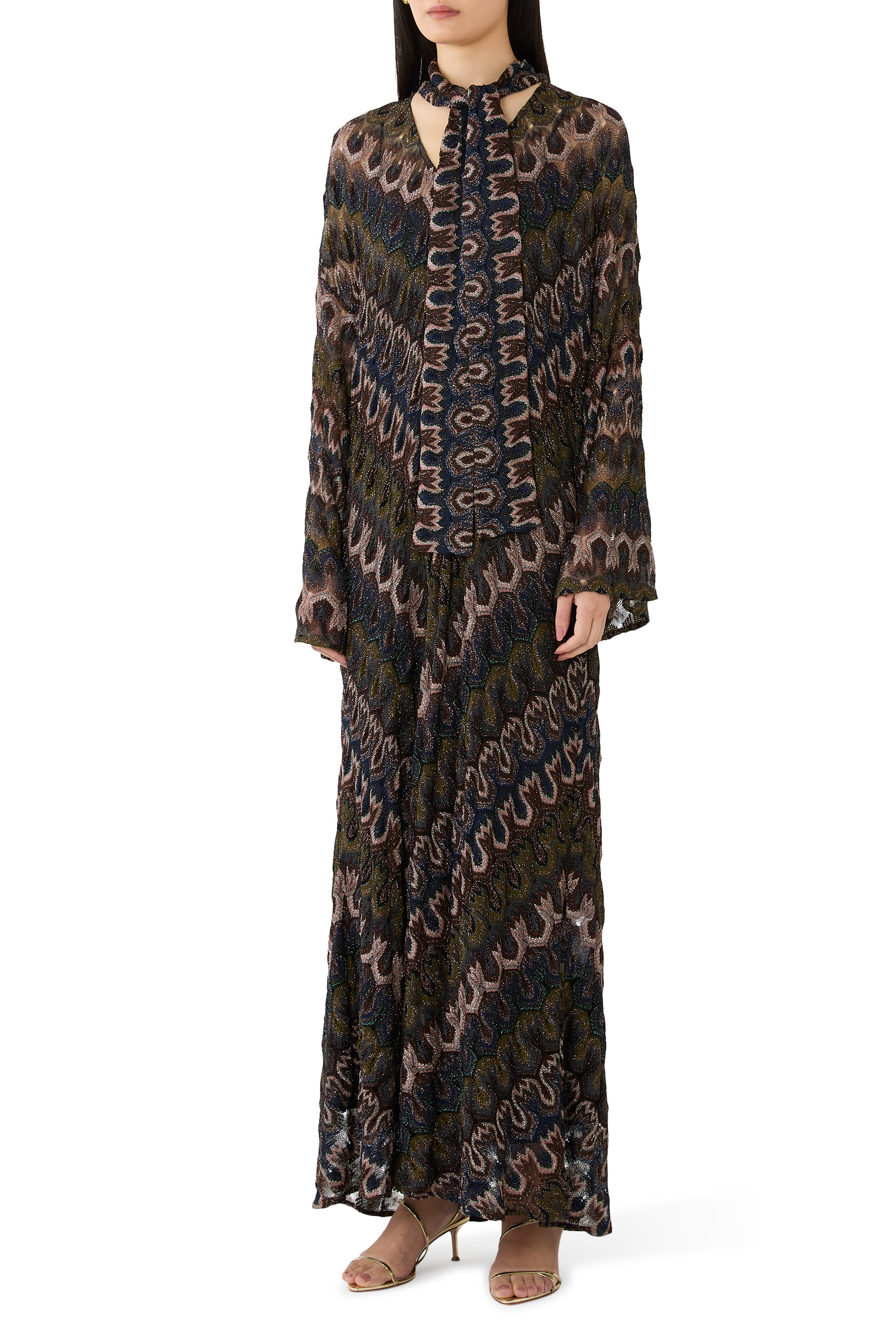  Long Lamé Viscose Dress with Removable Sash 