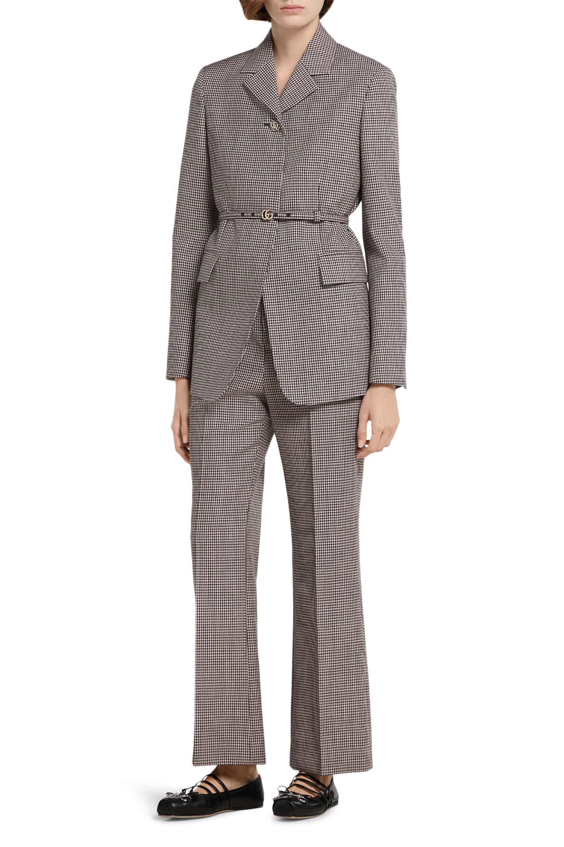 Embroidered Gingham Wool Pants