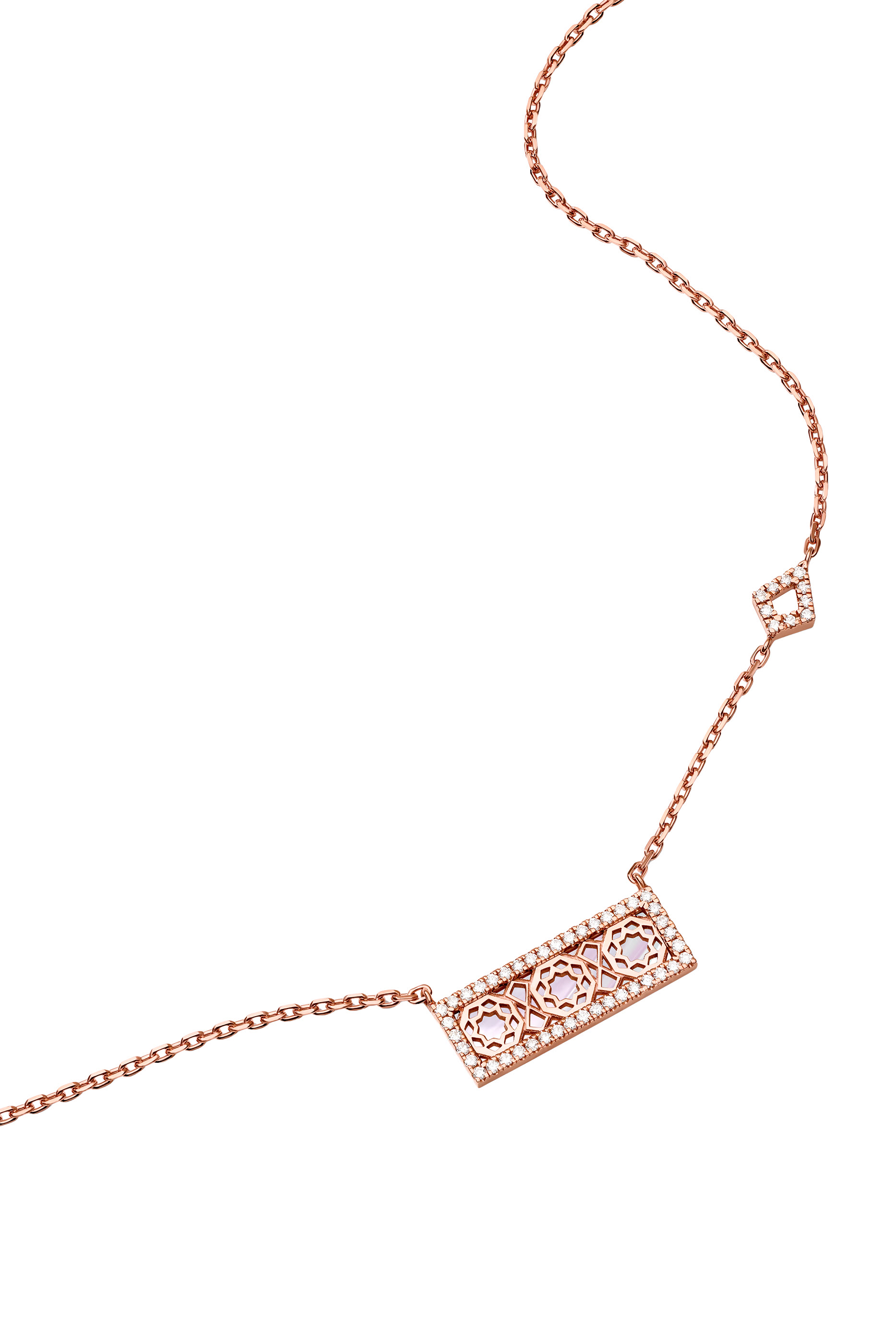 Oud Turath Necklace, 18K Yellow Gold with Diamonds & Mother of Pearl