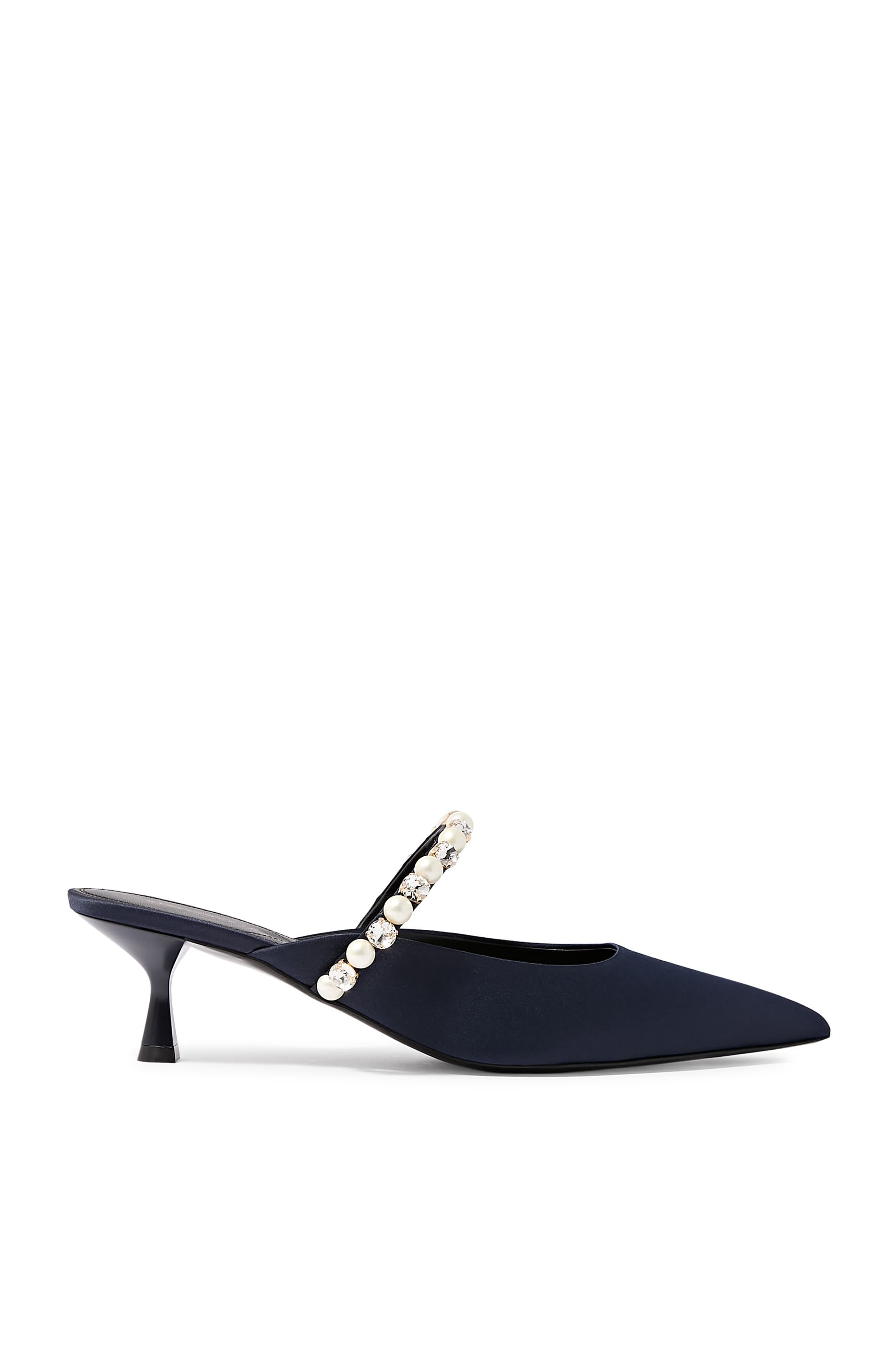  Elsa Pearl-Embellished 40 Kitten Mules