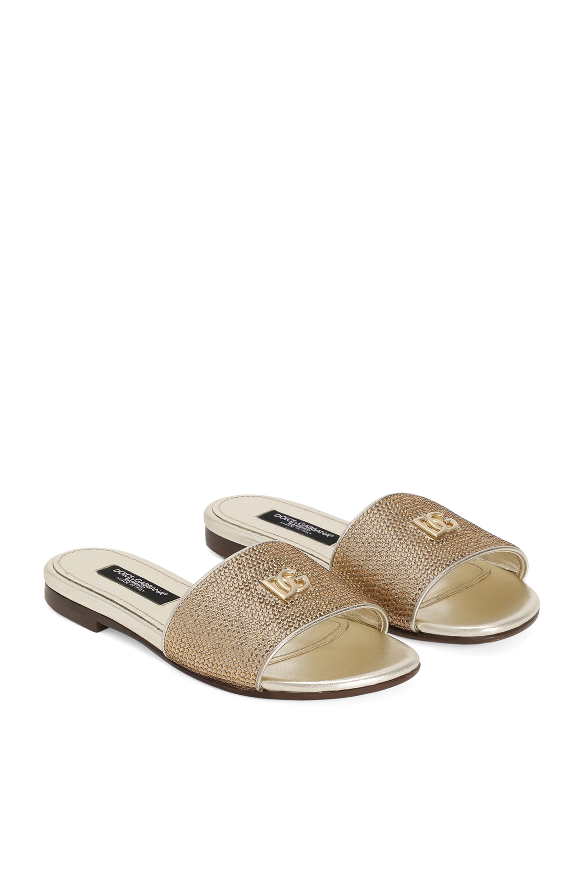 Leather and Satin Rhinestone Slippers
