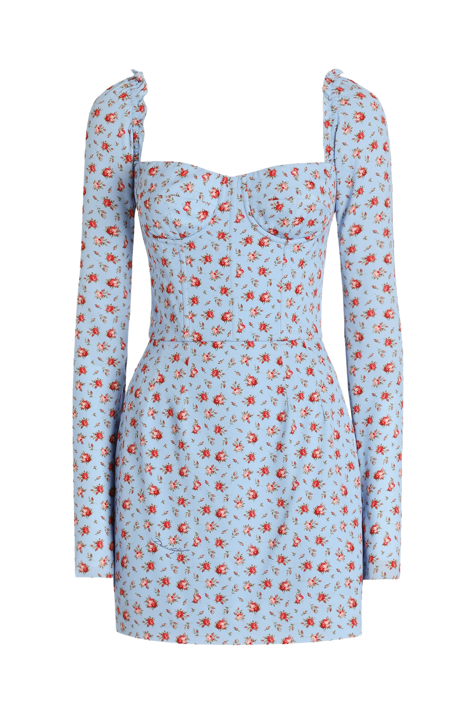 Small Rose-Print Short Charmeuse Dress