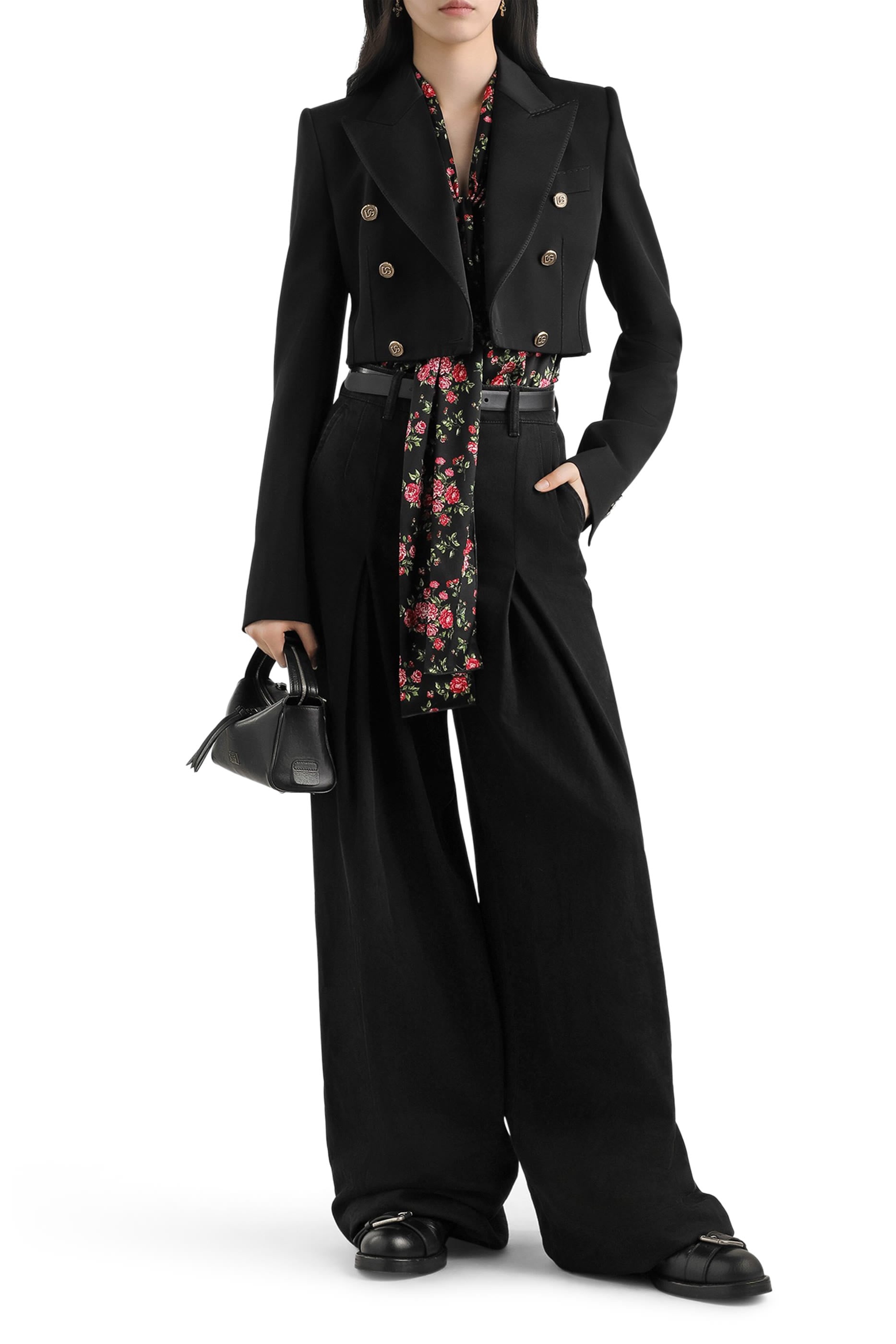 Small Rose Bouquet-Print Satin Shirt
