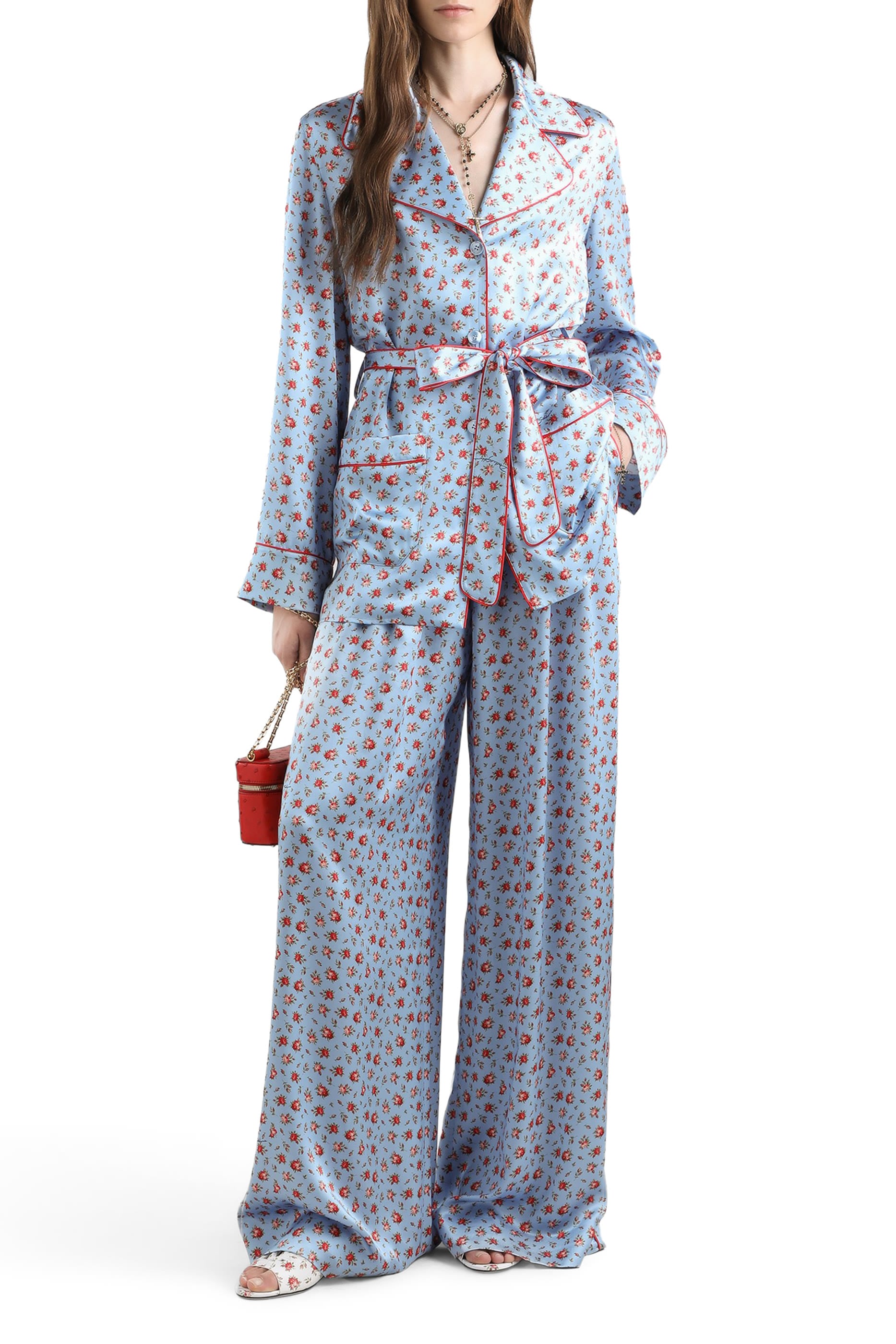 Small Rose-Print Silk Vanity Shirt