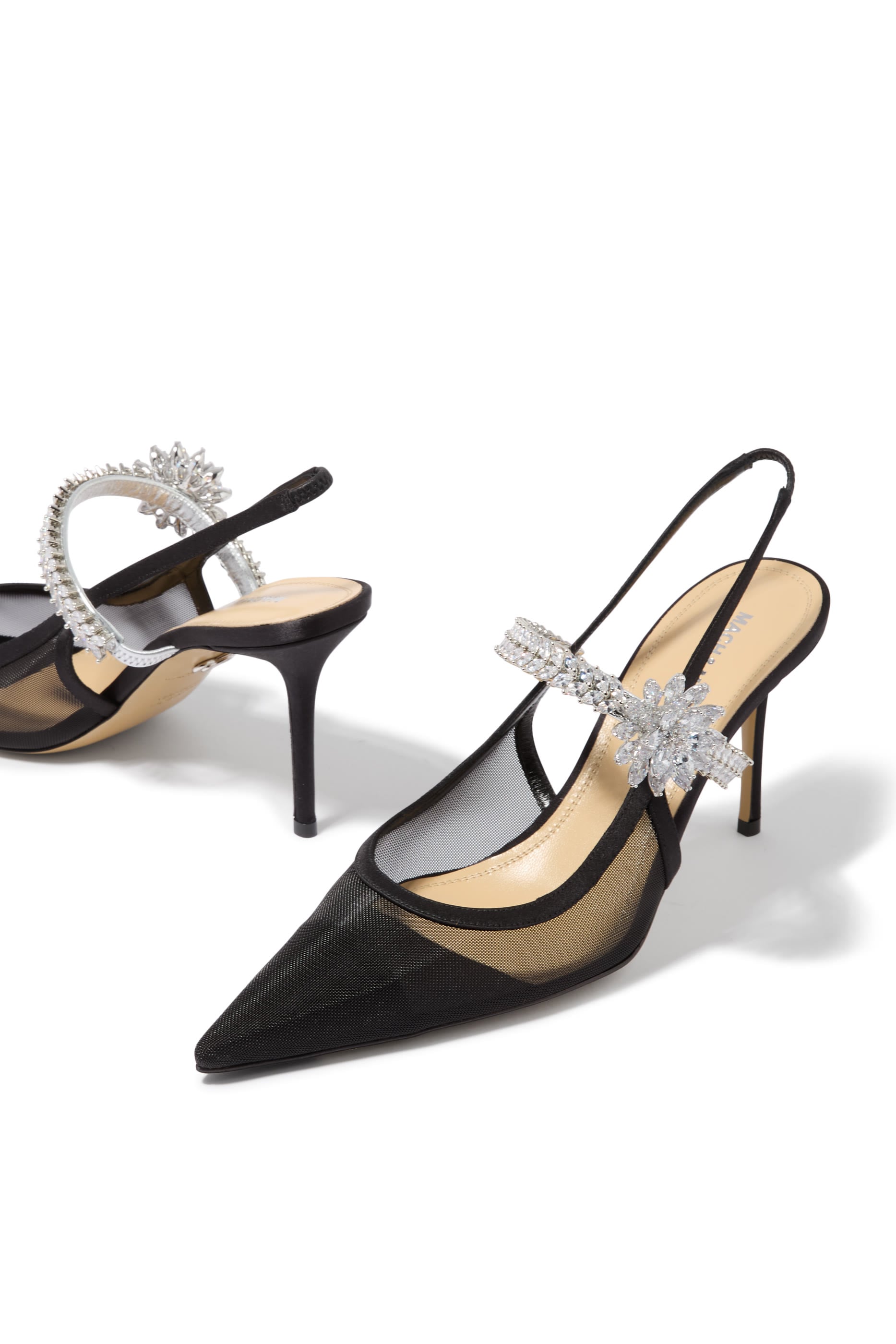 Lotus 85 Flower Black Mesh Slingbacks