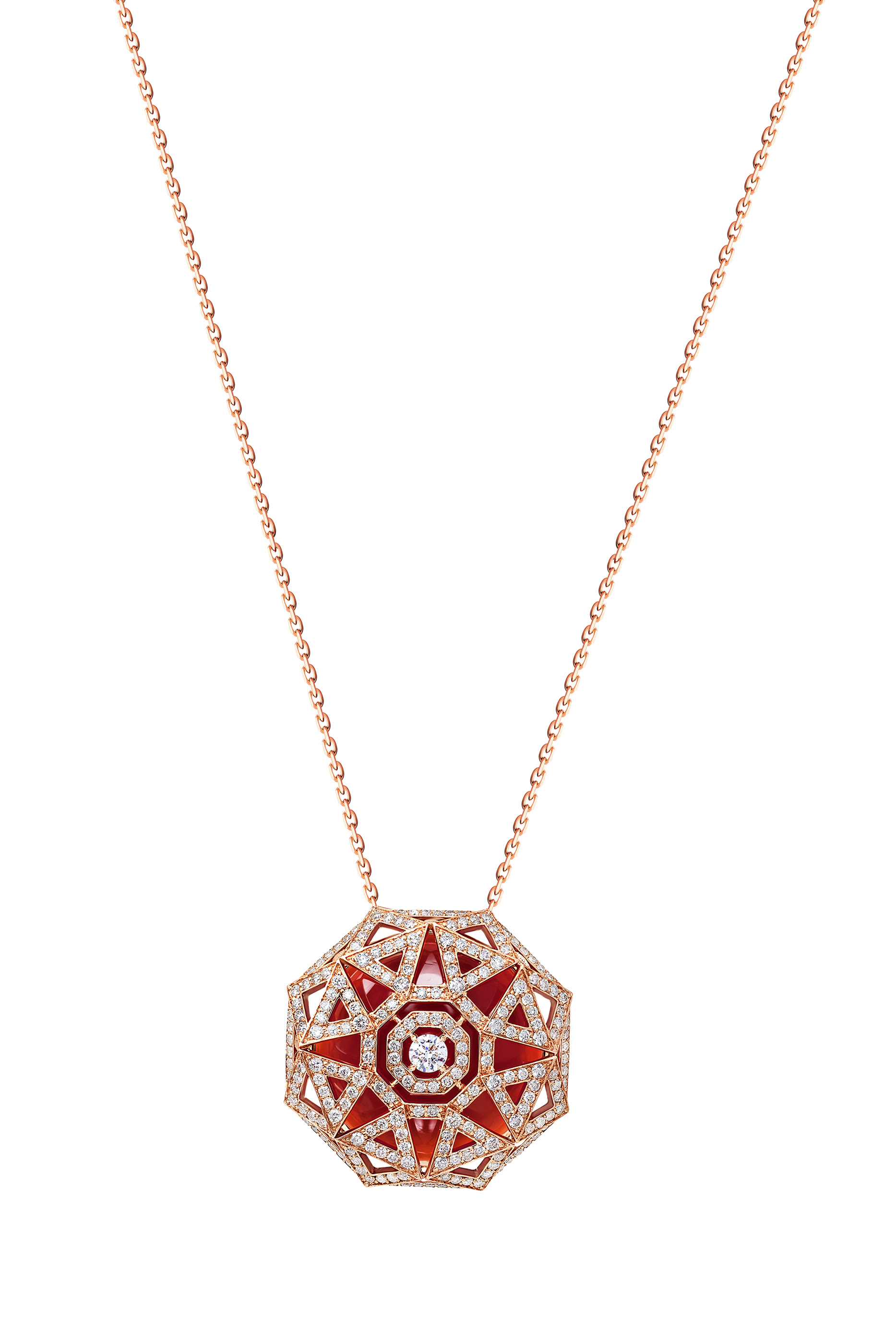  Sarab Turath Necklace,  18K Rose Gold with Brilliant Diamonds & Red Agate