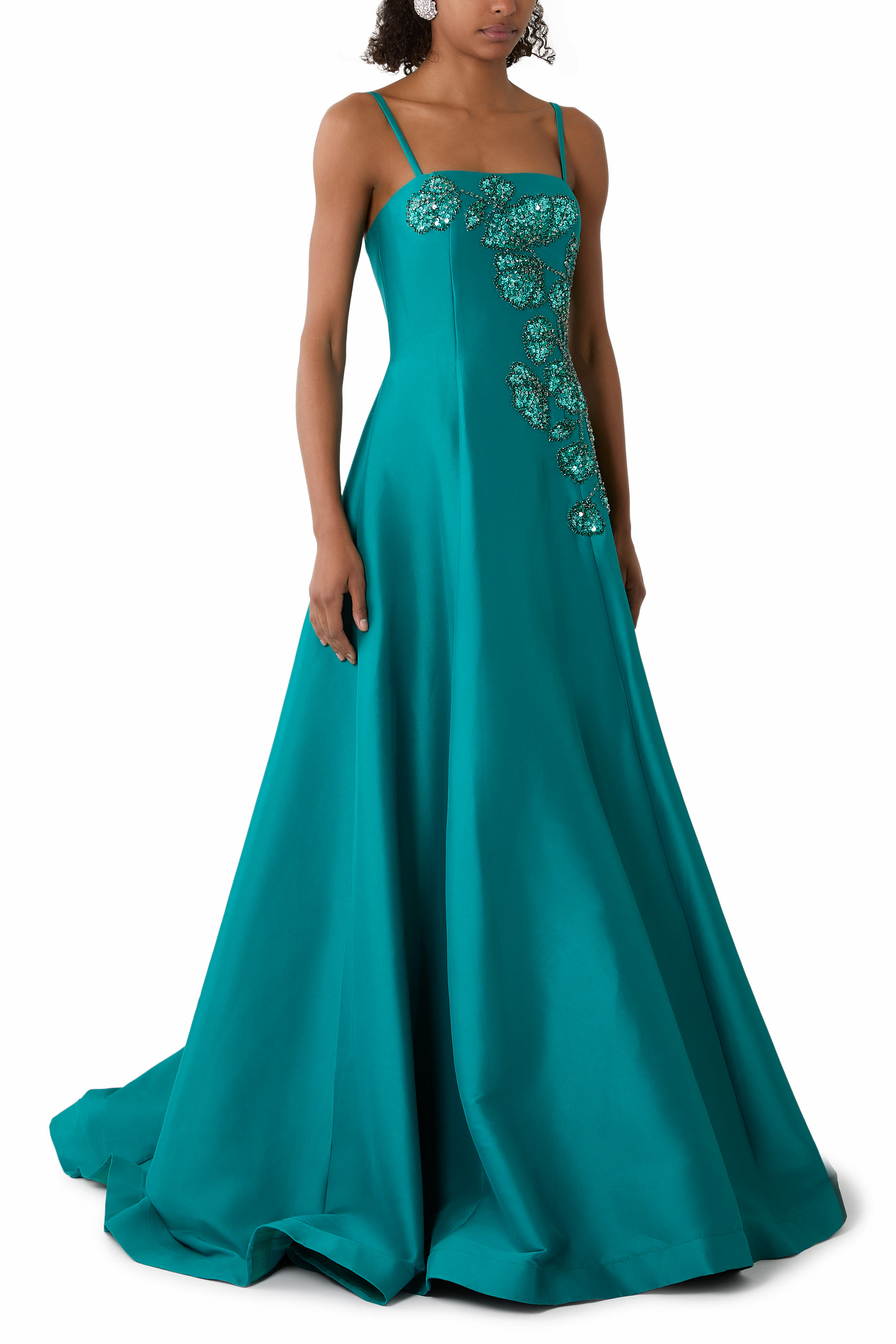 Intricate Floral Appliqué Strapless A-Line Gown