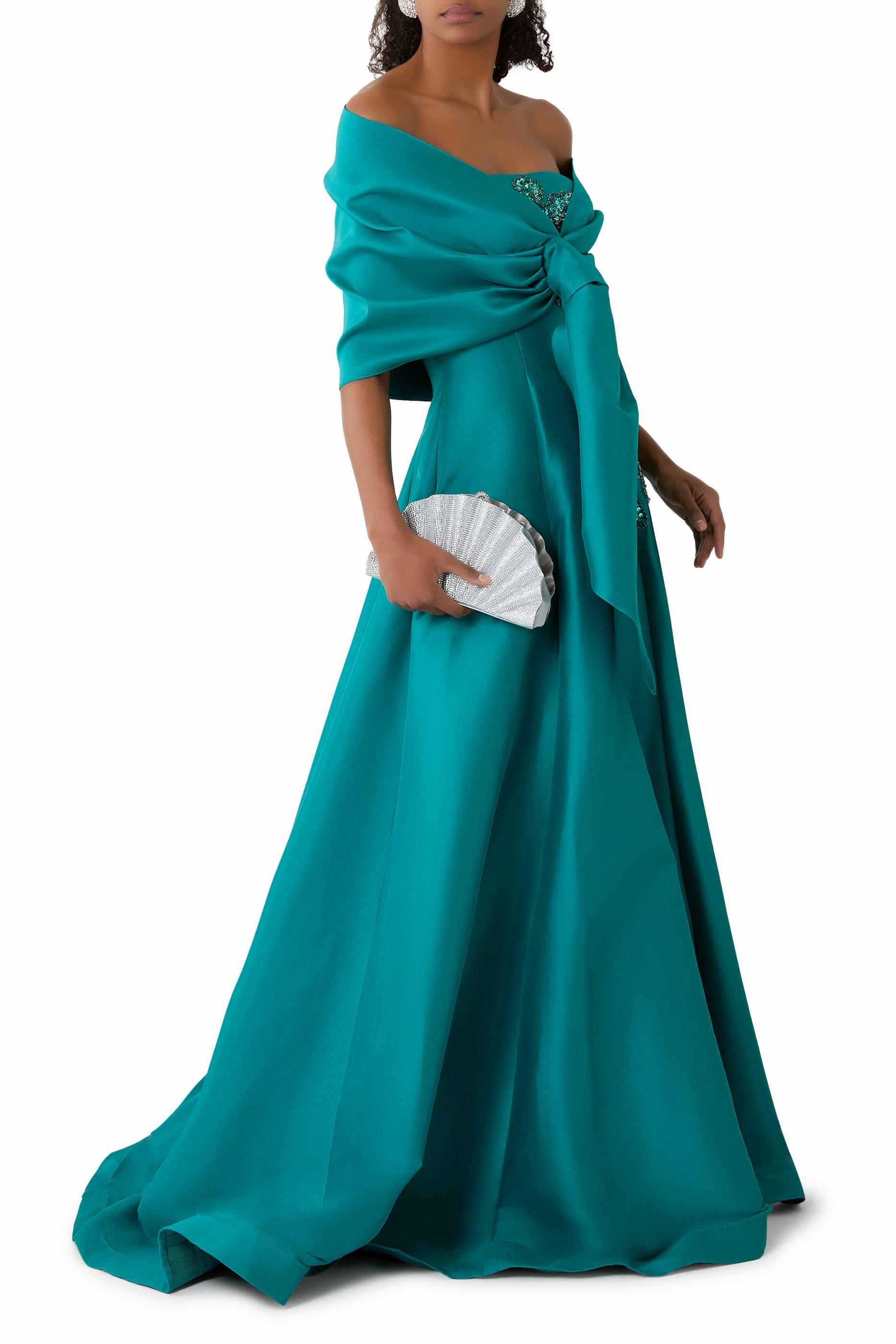 Intricate Floral Appliqué Strapless A-Line Gown