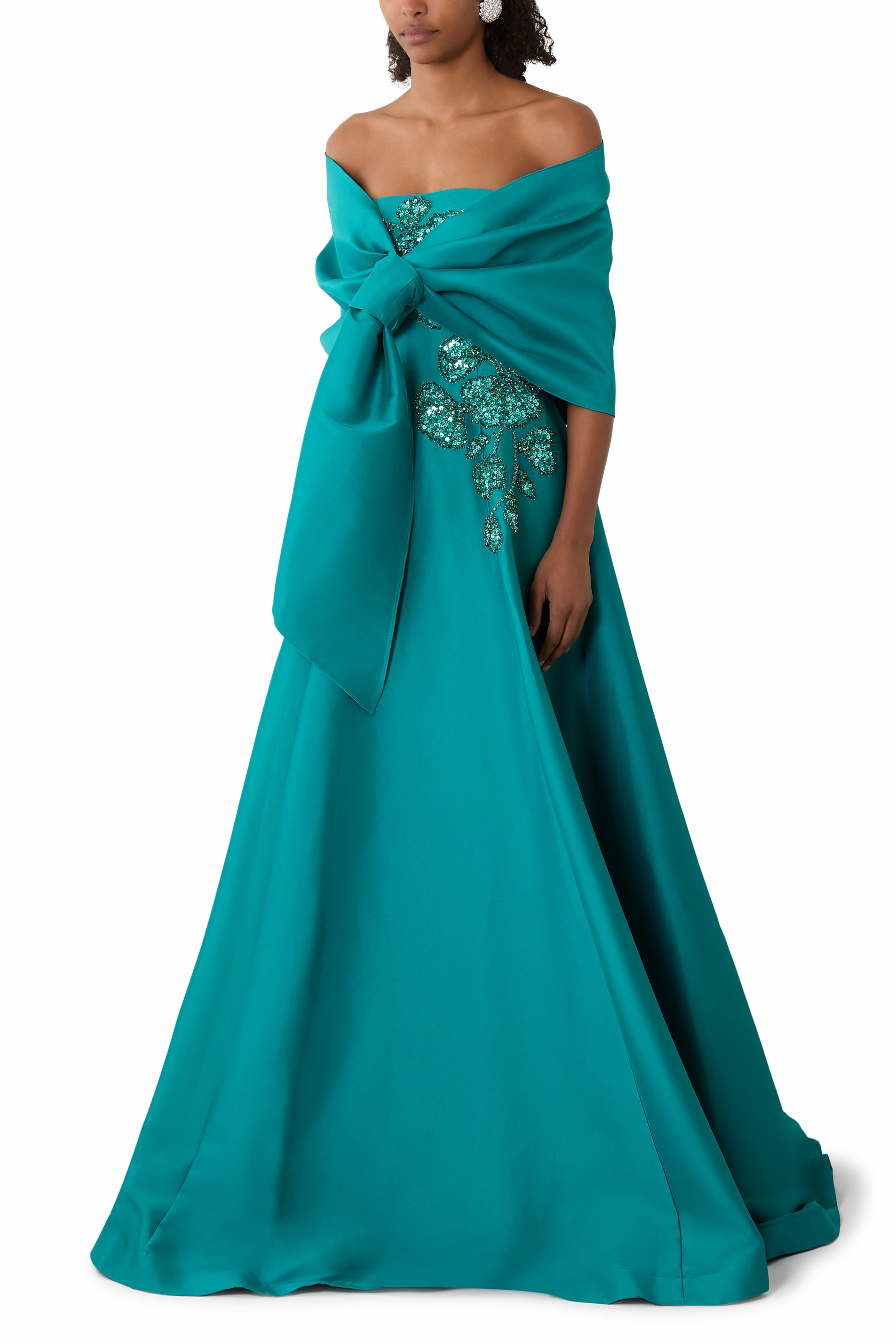 Intricate Floral Appliqué Strapless A-Line Gown